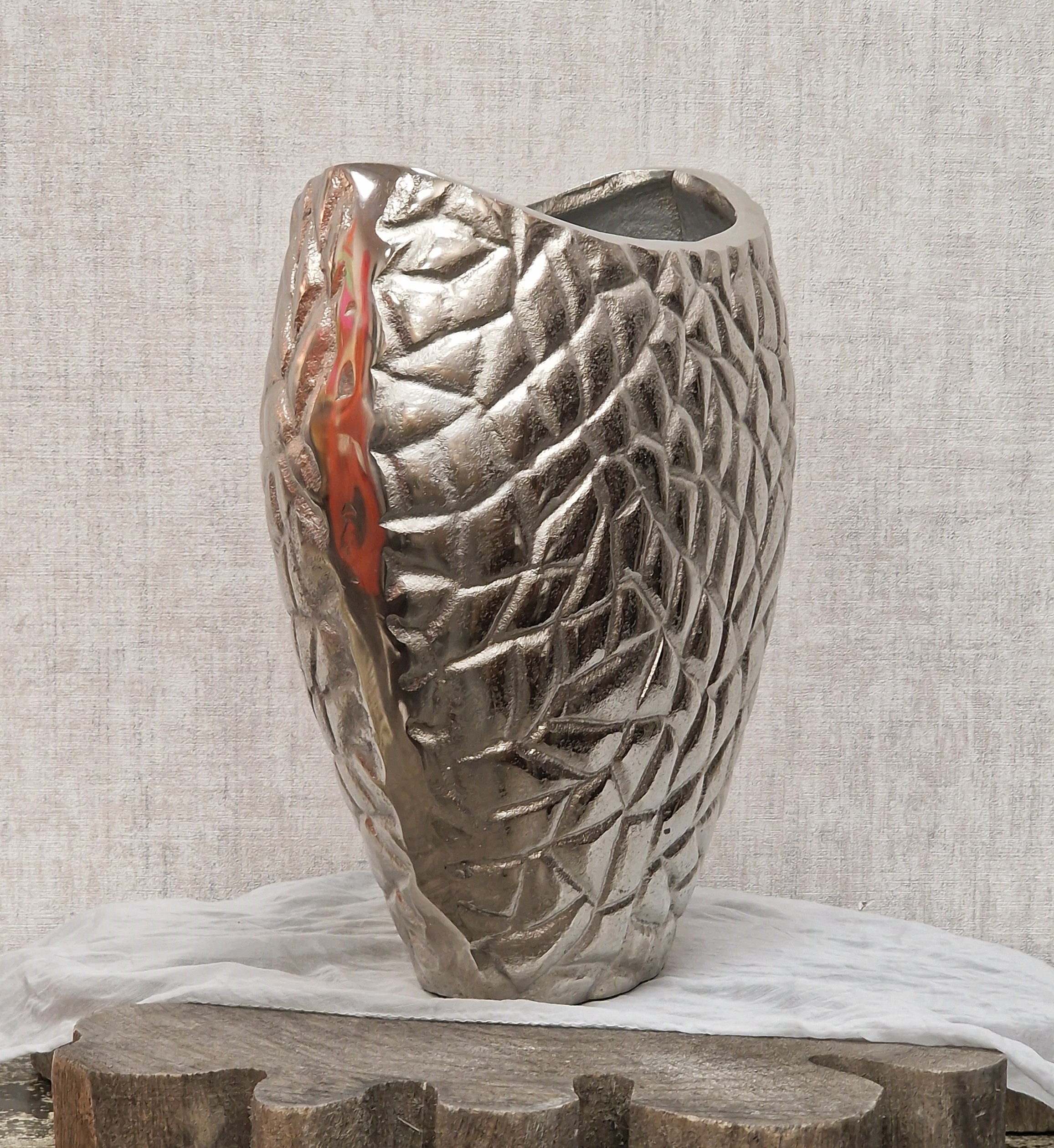 silberne Vase oval – Moderne Vase "Alice" – Alu/Nickel  