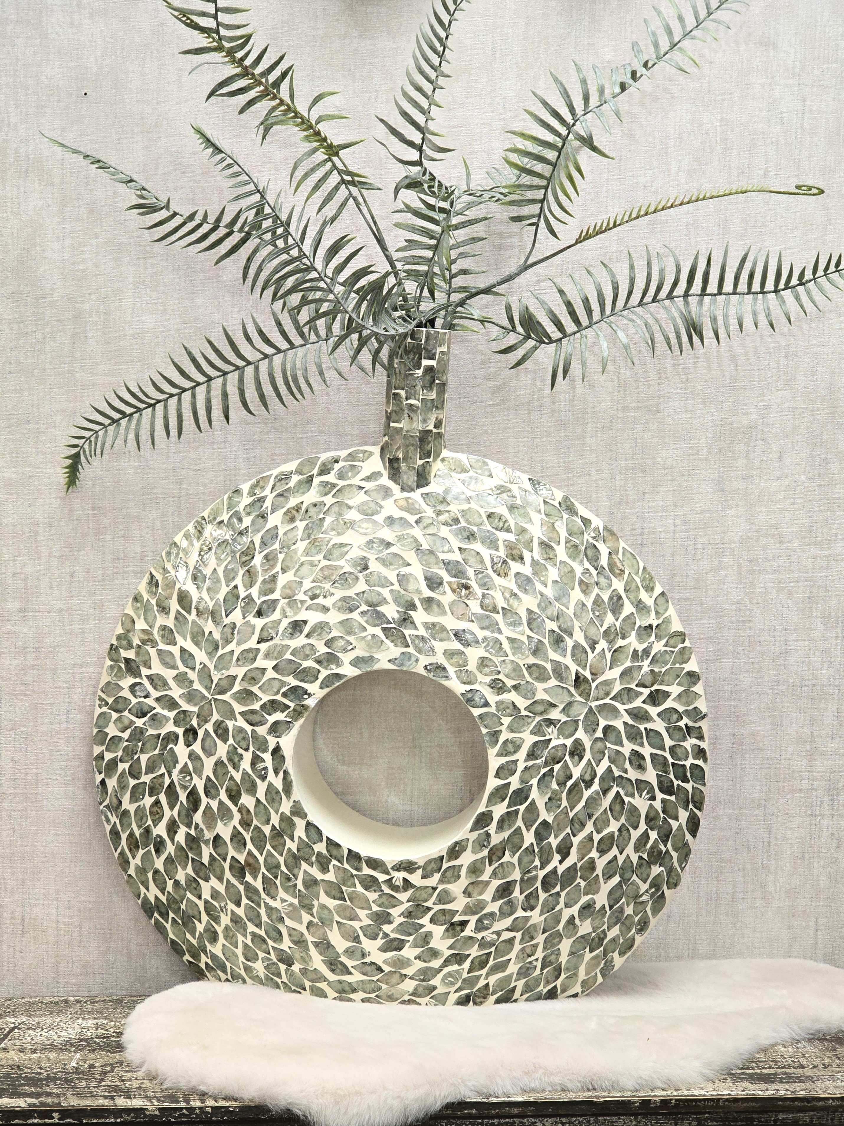 Moderne Vase H57 x BØ55cm – Vase Weiß Mint Perlmutt