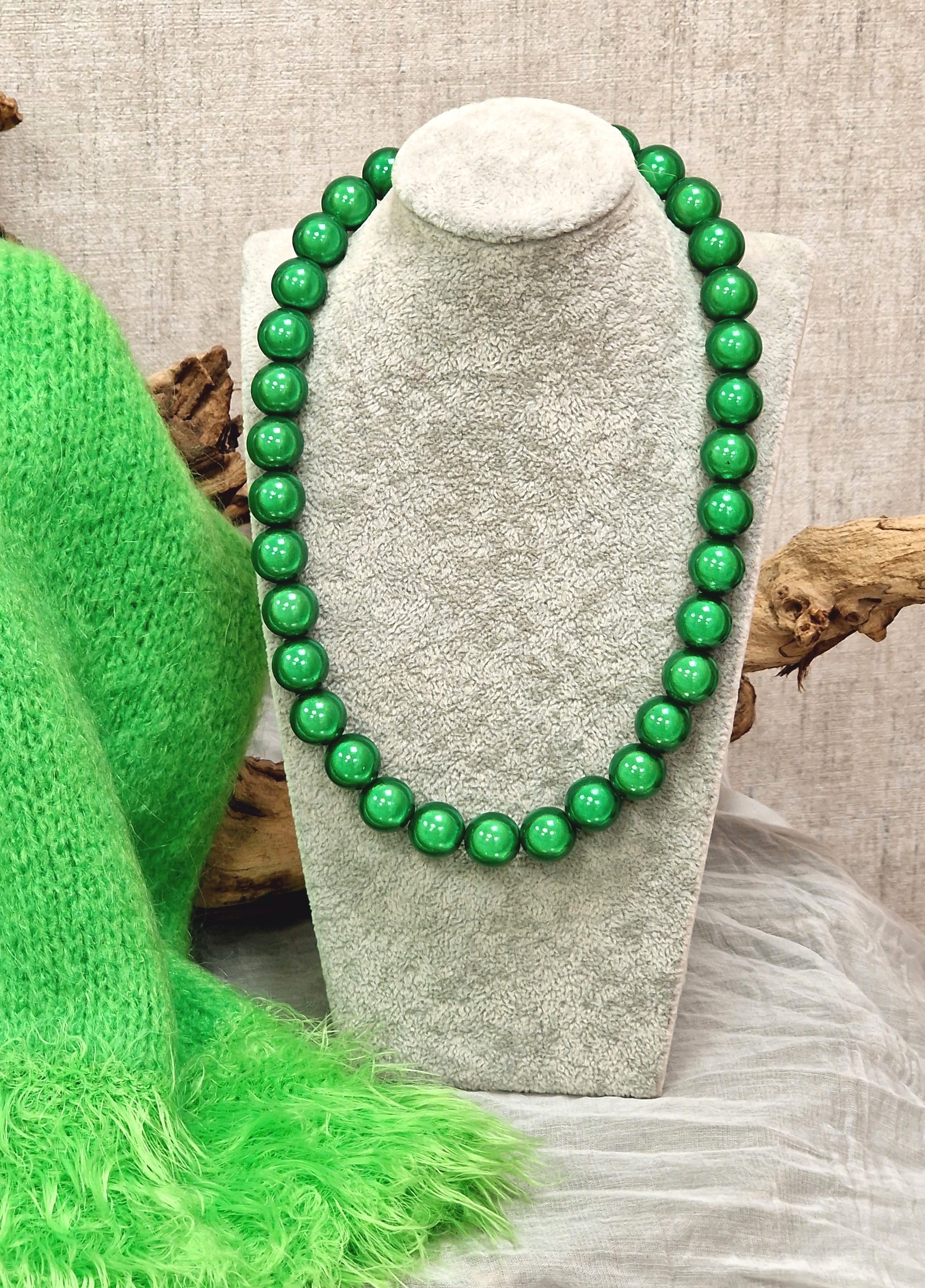 Magic Perlenkette 14mm – Miracle Beads – Halskette – Damenkette – Collier – Modeschmuck Kette in Grün
