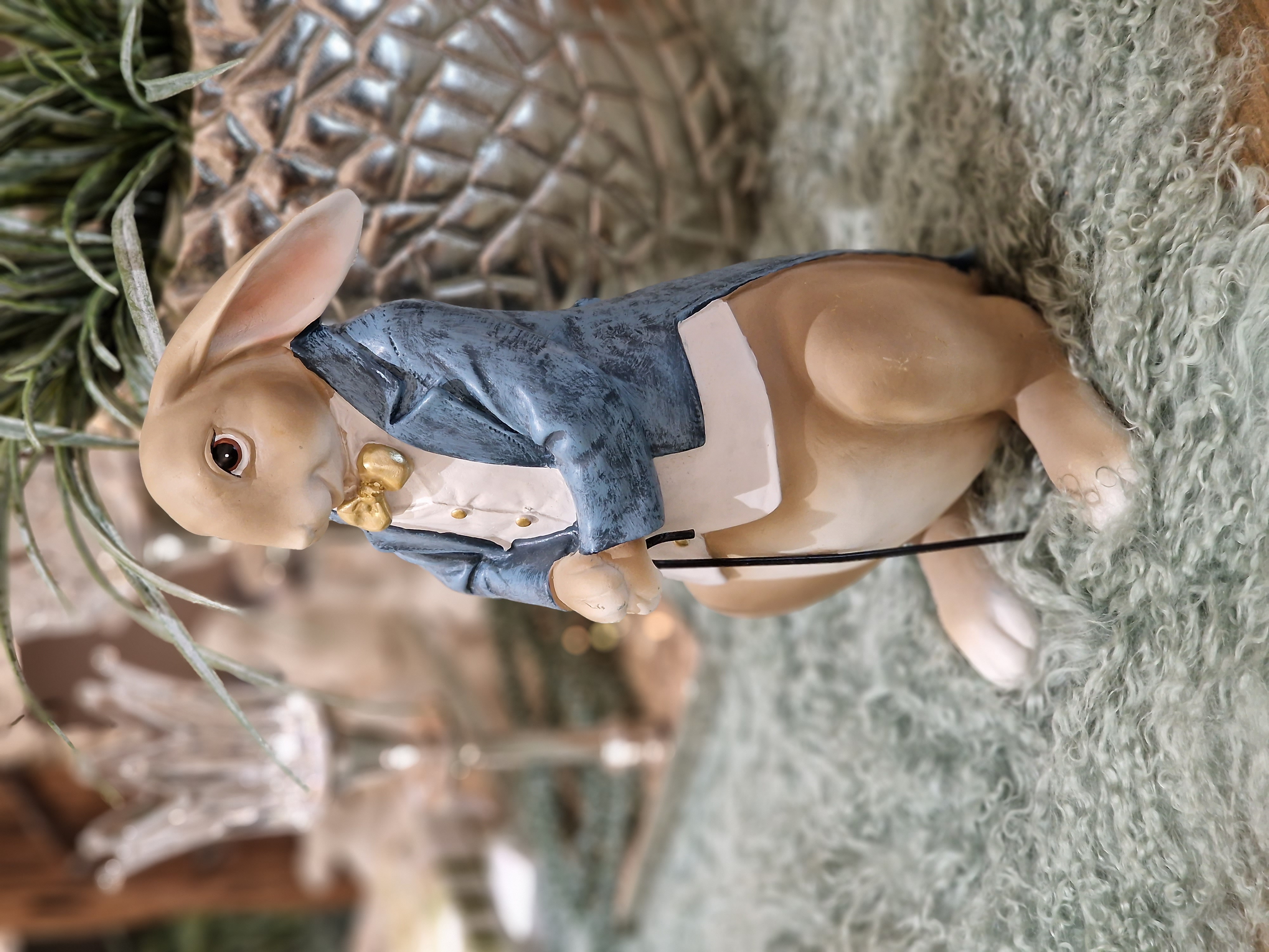 Osterhase blau– Kaninchen – Osterfigur nostalgisch – Hase – H32x 16x T13cm