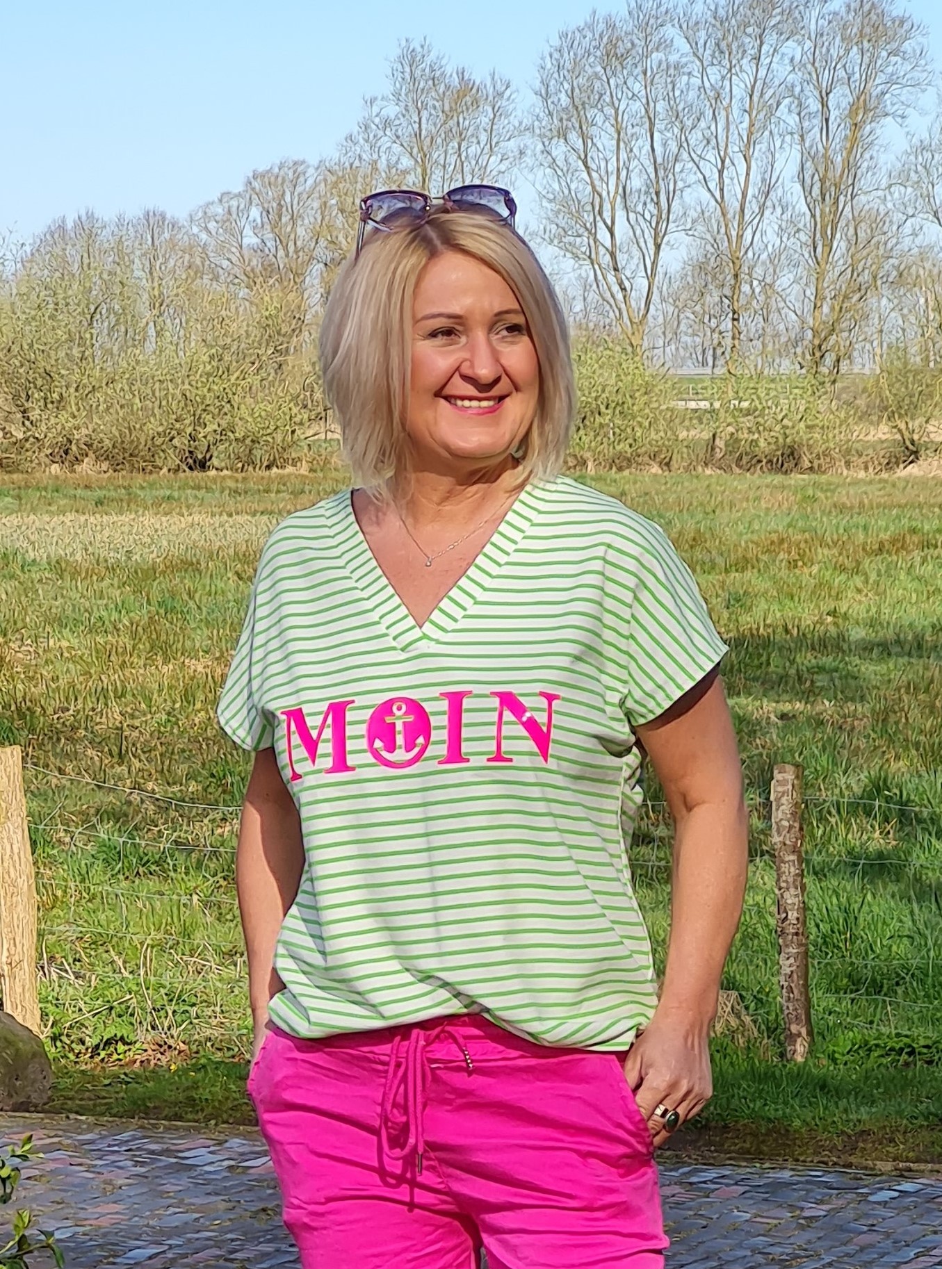 T-Shirt "Moin" gestreift  – Shirt maritim– Druck T-Shirt – "Moin" Pink