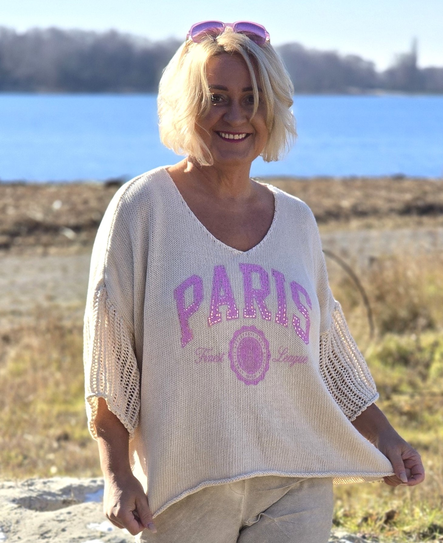 Druck Pullover  "Paris" – weicher Druck Pulli – leichter Damenpullover – Made in Italy