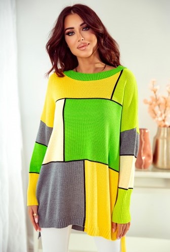 Pullover grafische bunte Muster – oversized Pulli "bunte Quadraten"  