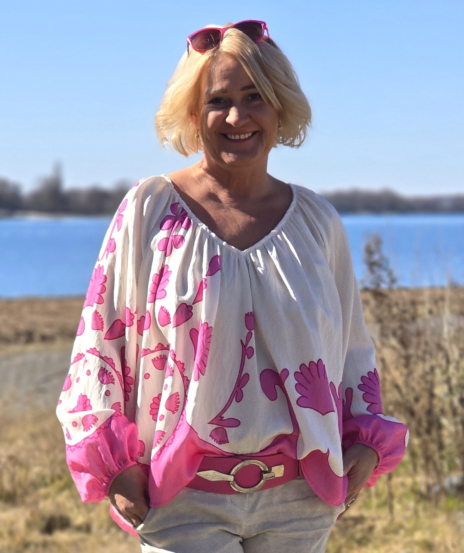 florale Damenbluse  – Sommerbluse – "Blumenmuster"  Made in Italy