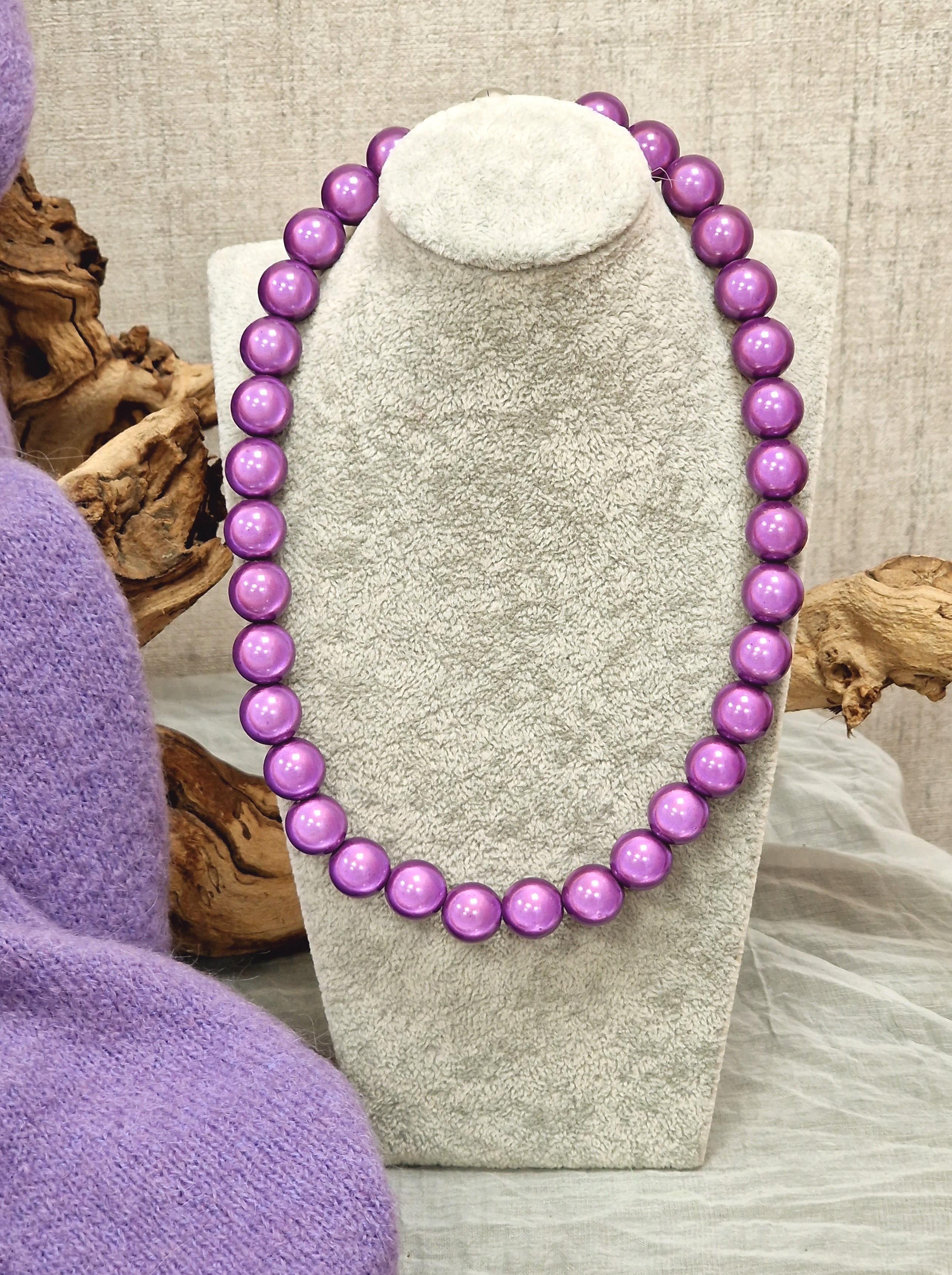 Magic Perlenkette 14mm – Miracle Beads – Halskette – Damenkette – Collier – Modeschmuck Kette in Lila/Flieder