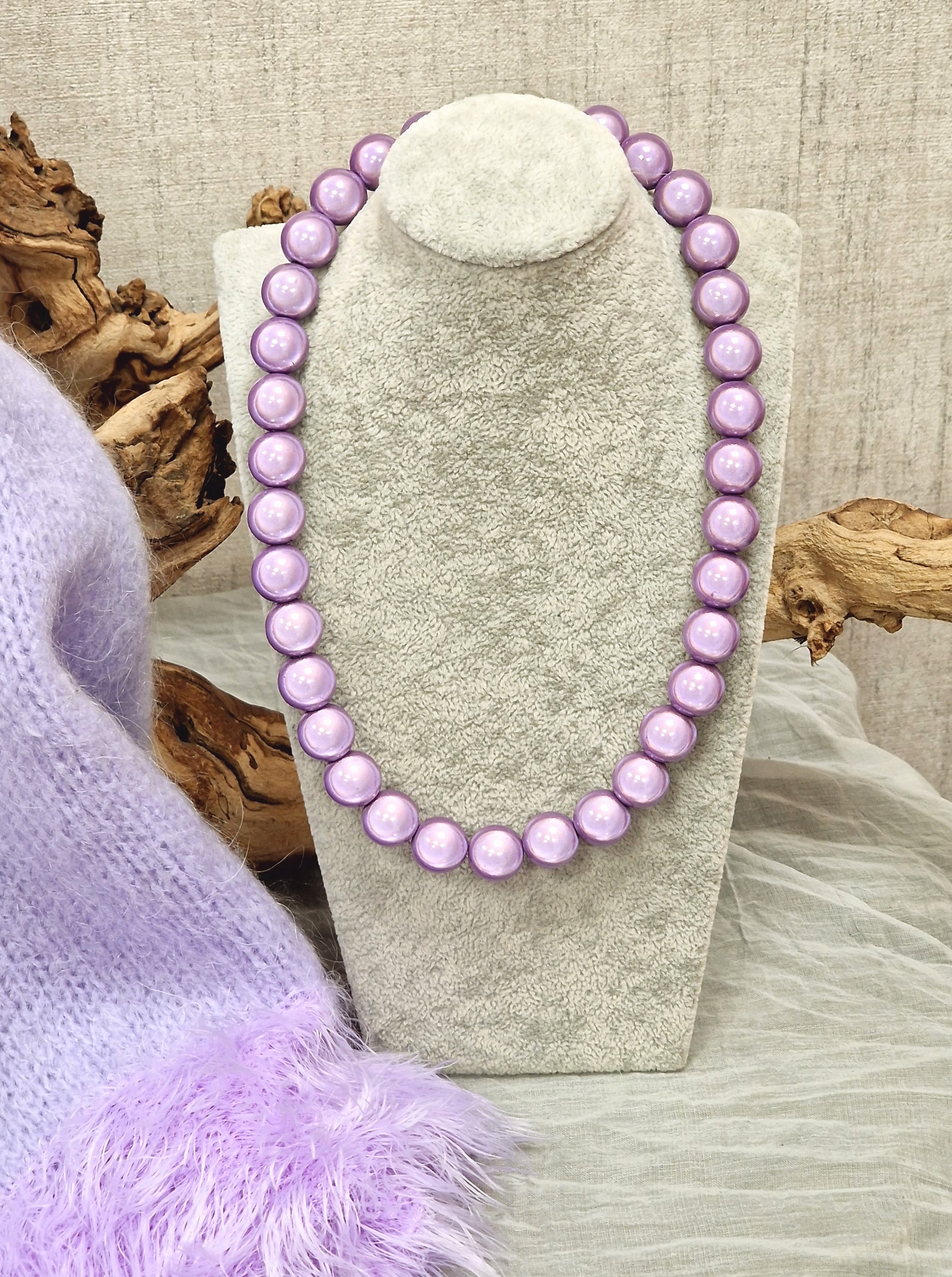 Magic Perlenkette 14mm – Miracle Beads – Halskette – Damenkette – Collier – Modeschmuck Kette in Helllila/Flieder