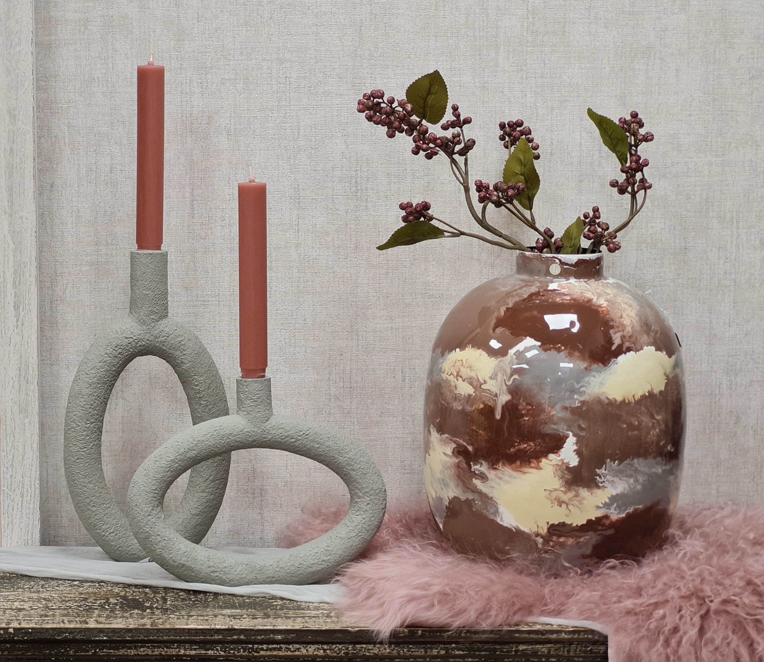 Moderne Vase H30 x T25 – Brosta Vase – Vase rose-grau-creme