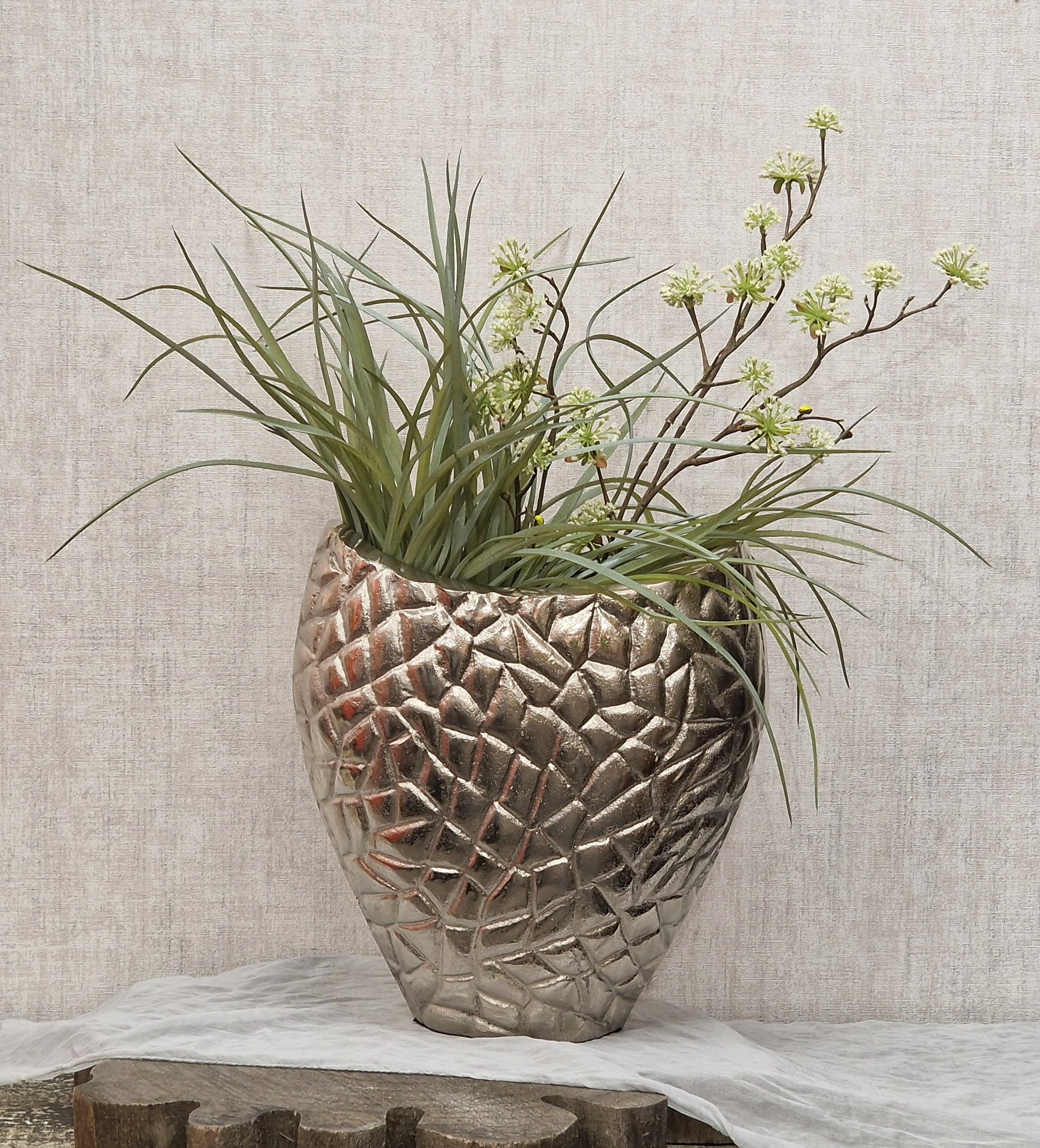 silberne Vase oval – Moderne Vase "Alice" – Alu/Nickel  
