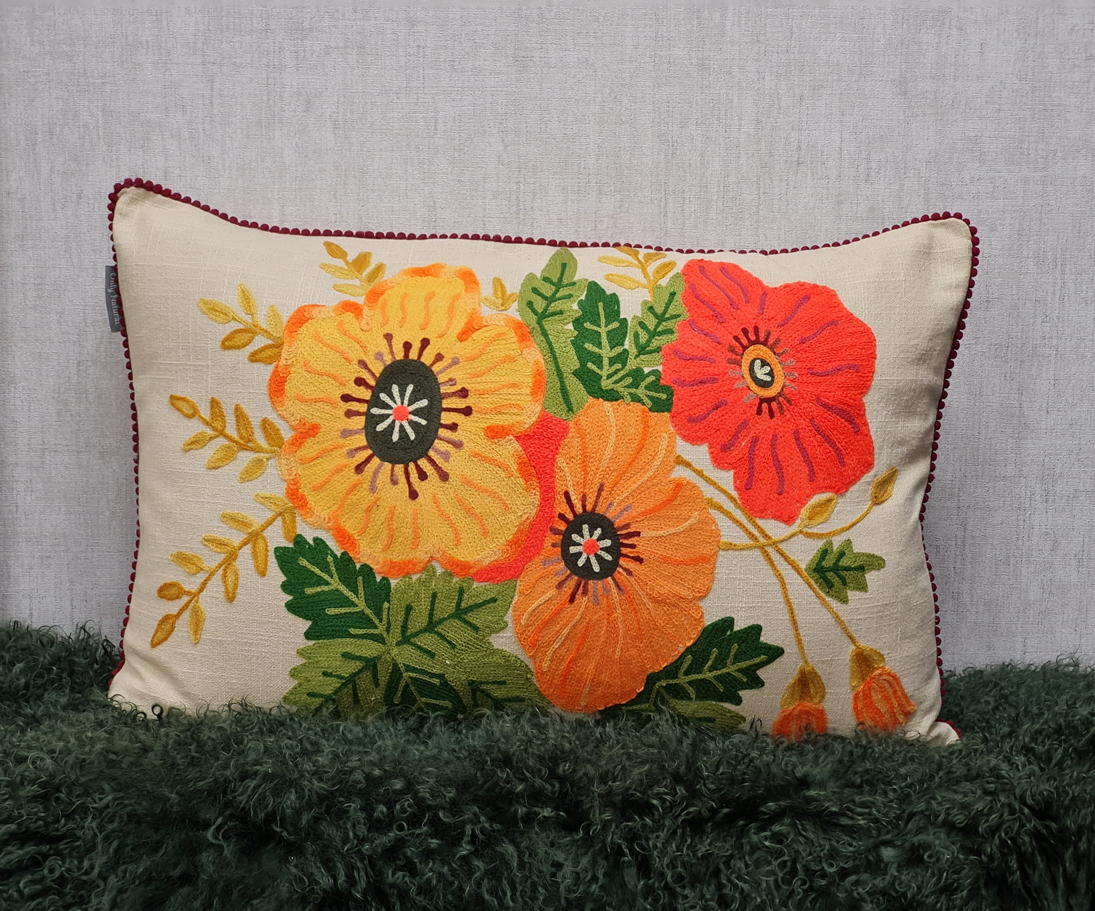 ONLY NATURAL KISSEN – Baumwolle Blumenkissen – TX83-CR4060-GY – "ORANGE" 