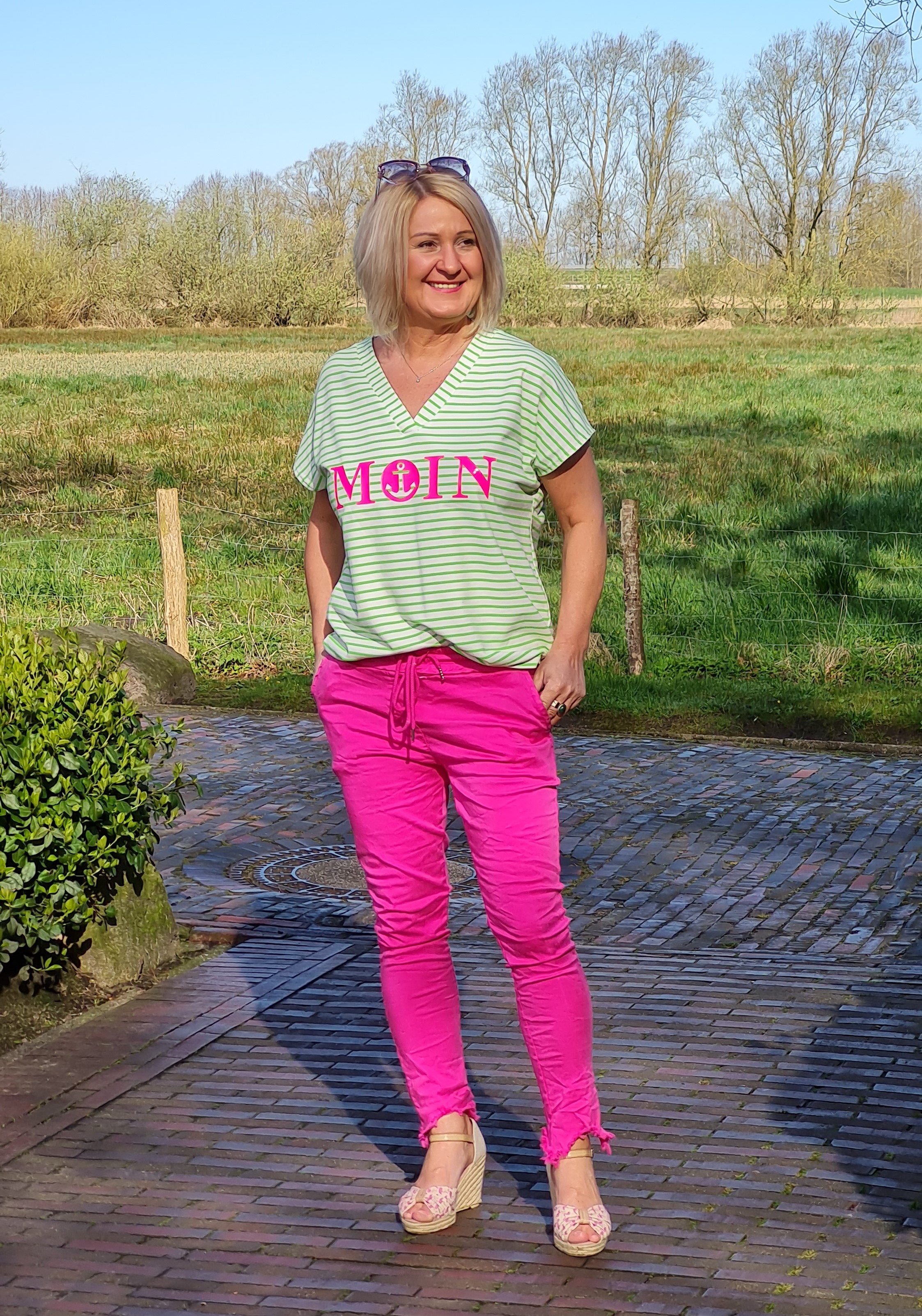 T-Shirt "Moin" gestreift  – Shirt maritim– Druck T-Shirt – "Moin" Pink