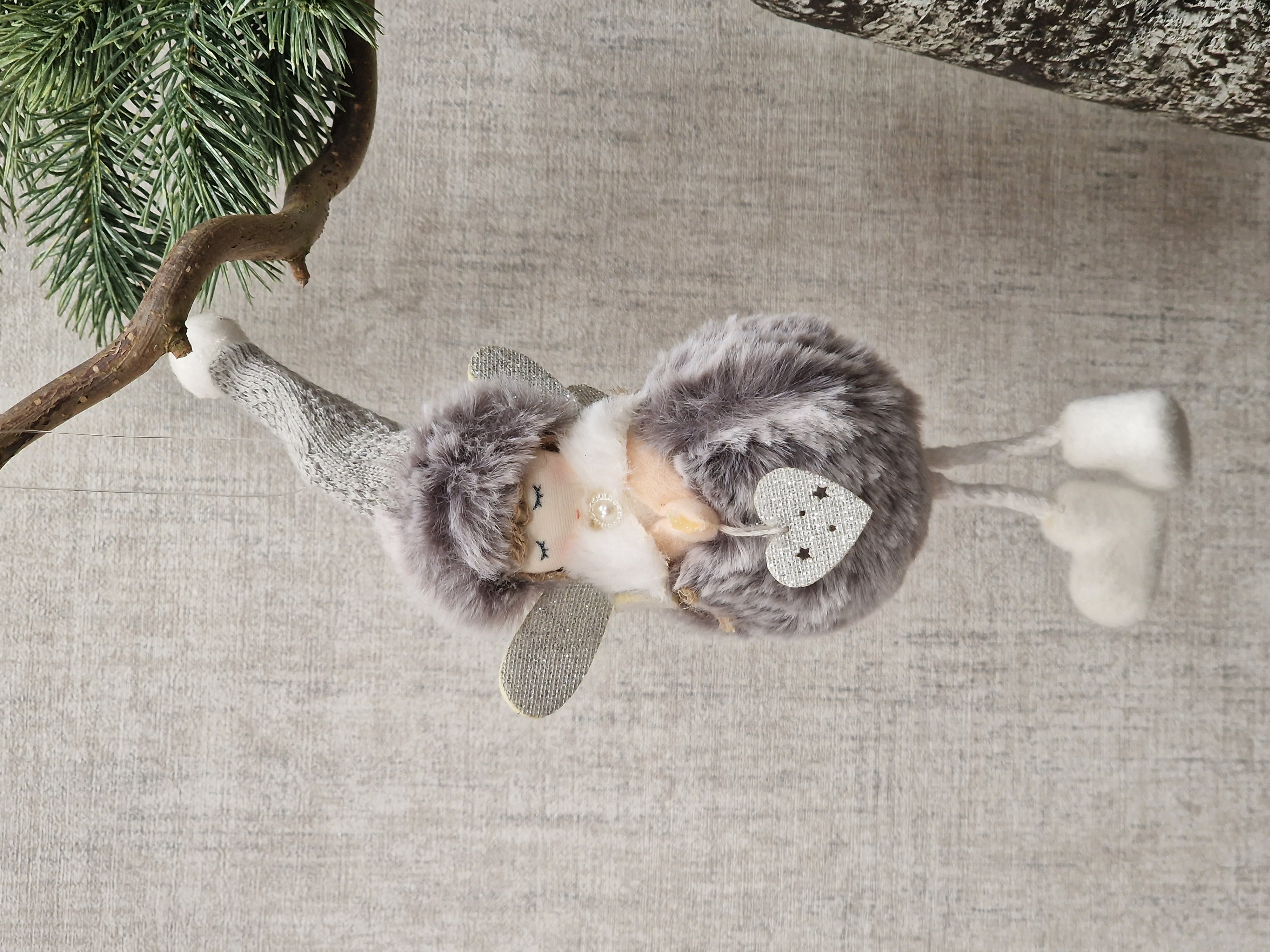  Engel Fee Elfe grau 18cm hoch– Weihnachtsbaumschmuck – Tannenbaumschmuck – Weihnachtshänger 