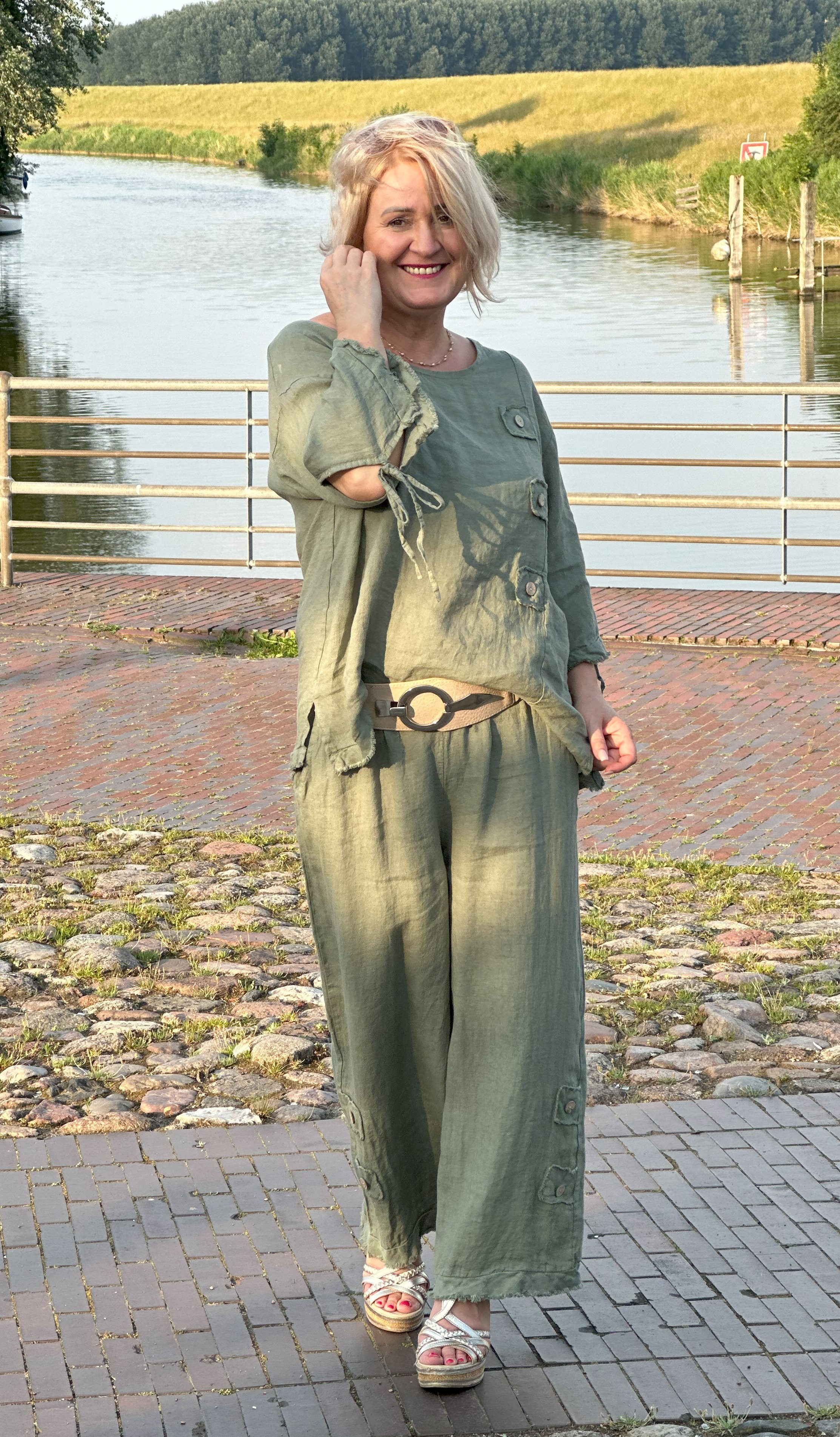 Leinen SET: Culotte Hose mit Bluse – Zweiteiler Damen – wie Jumpsuit Sommerset "Lena"