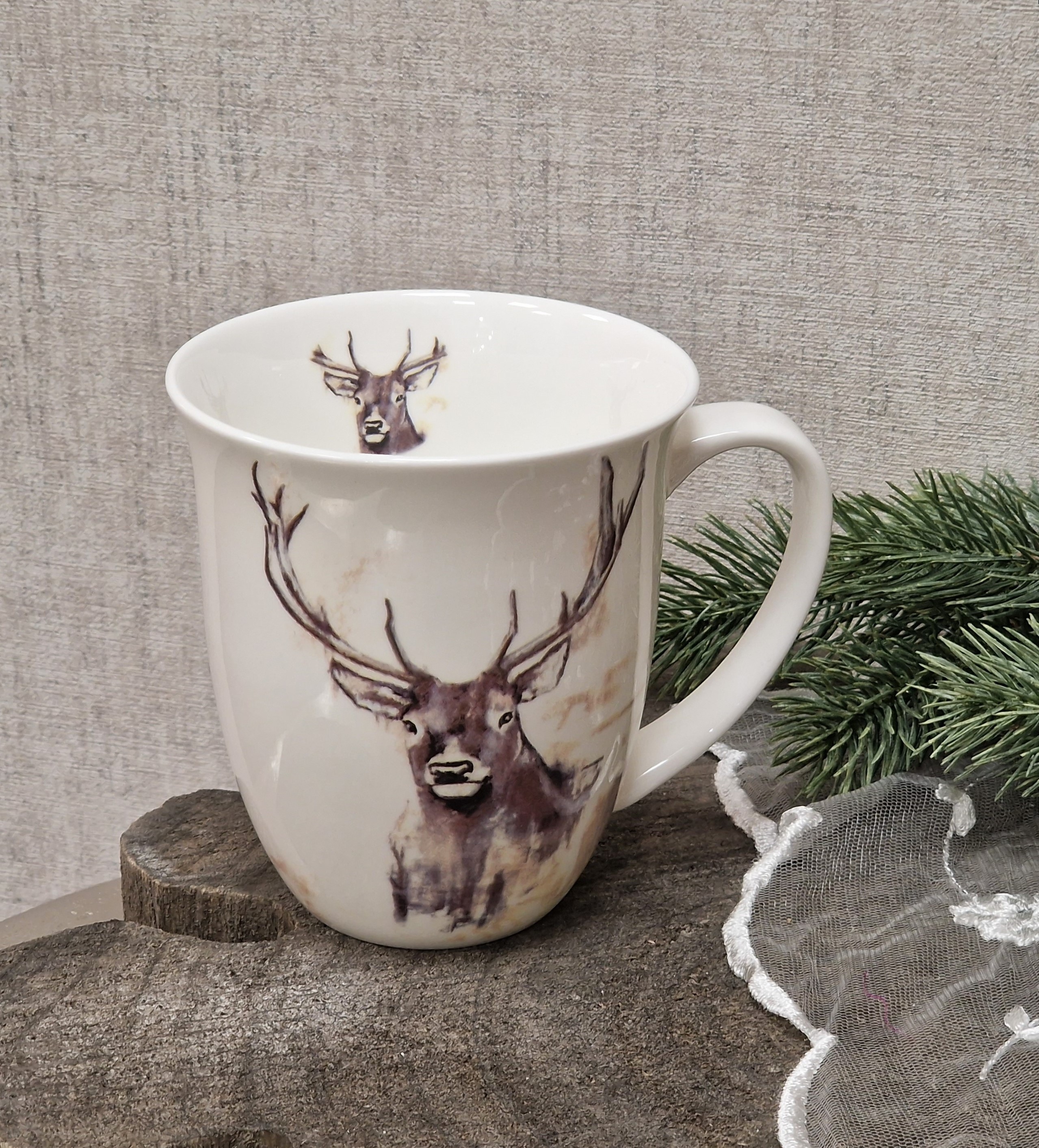 Ambiente Becher "Hirsch" – Kaffeetasse – Tasse mit Henkel – Porzellantasse