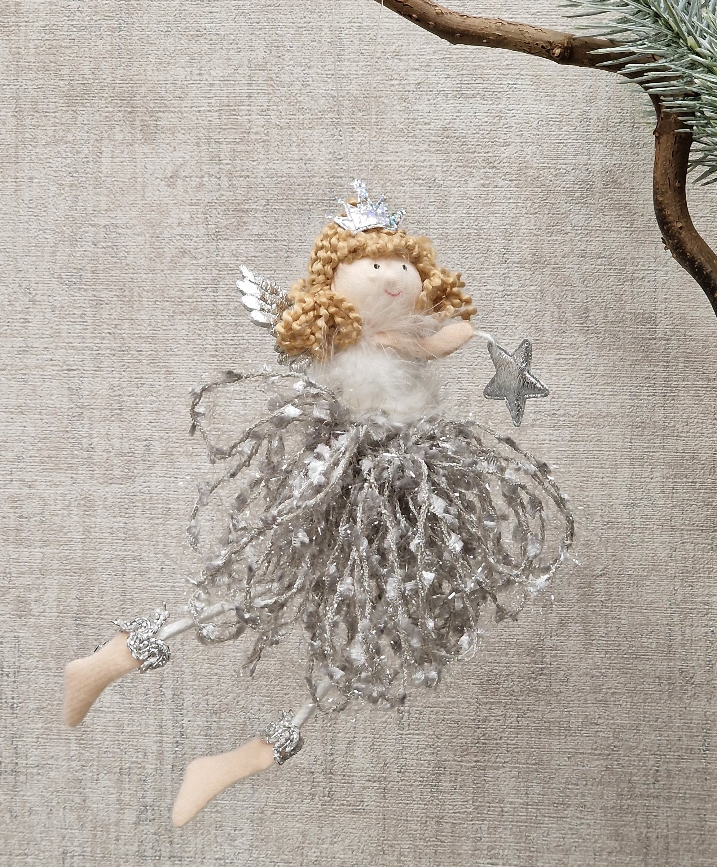  Engel Fee Elfe grau 17cm hoch– Weihnachtsbaumschmuck – Tannenbaumschmuck – Weihnachtshänger