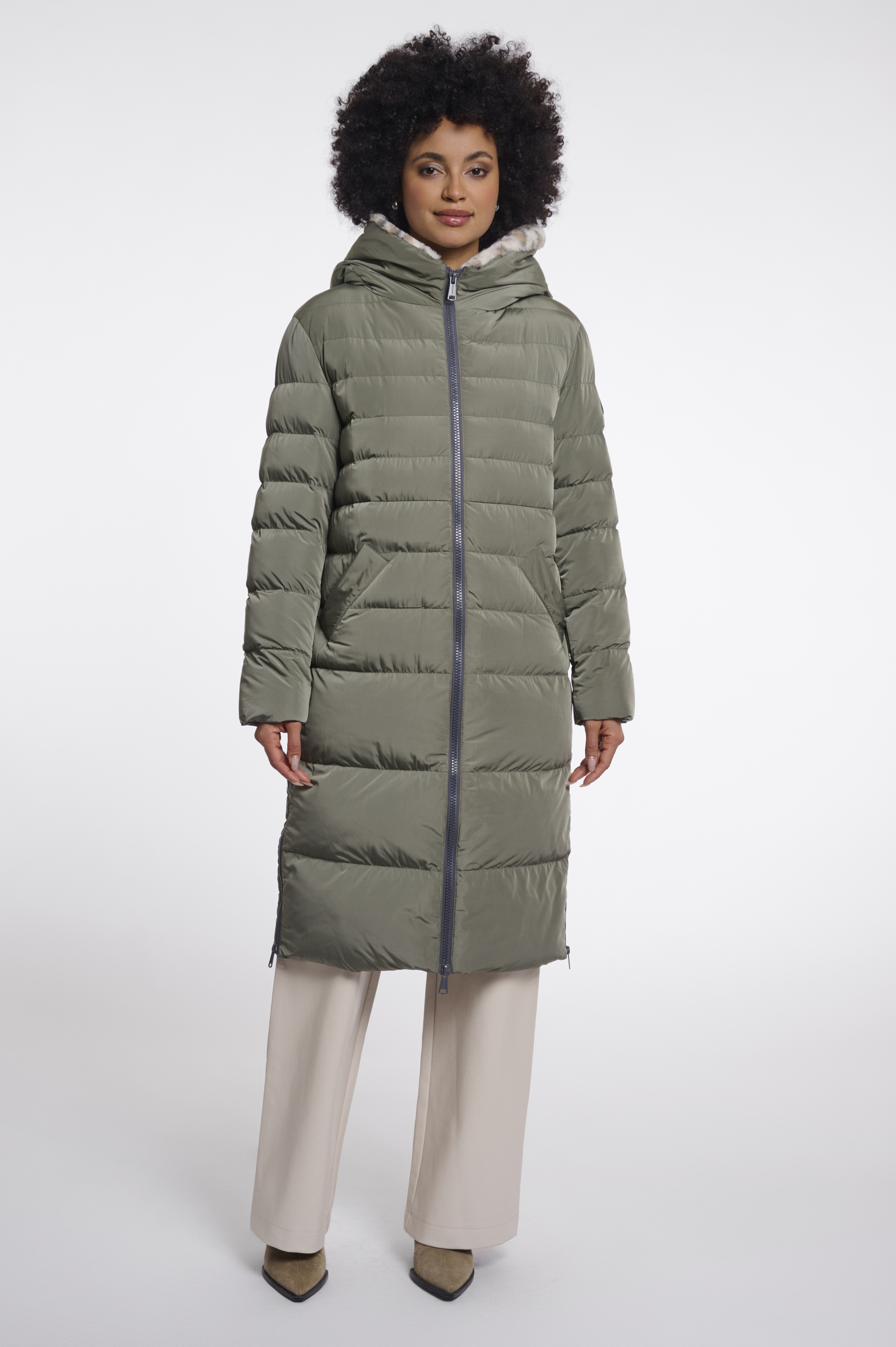 RINO & PELLE Winterjacke "Misty basil light leopard" – Kunstfell – Damenjacke – Wintermantel  Mint Leo