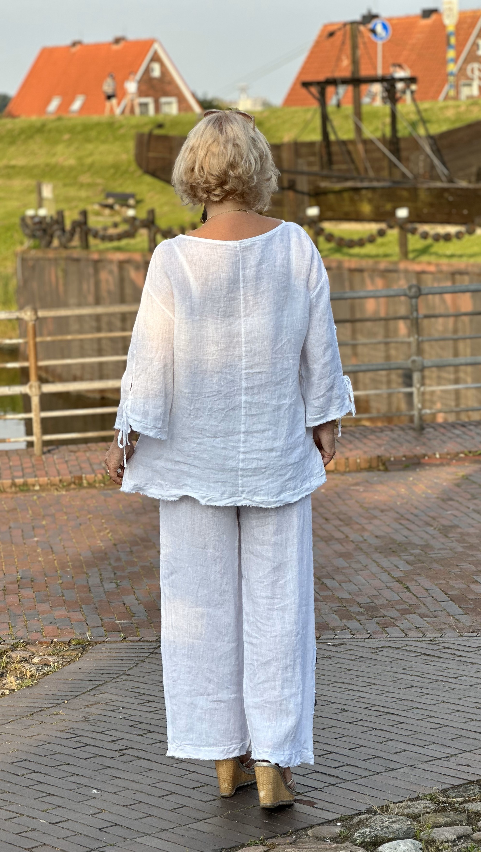 Leinen SET: Culotte Hose mit Bluse – Zweiteiler Damen – wie Jumpsuit Sommerset "Lena"