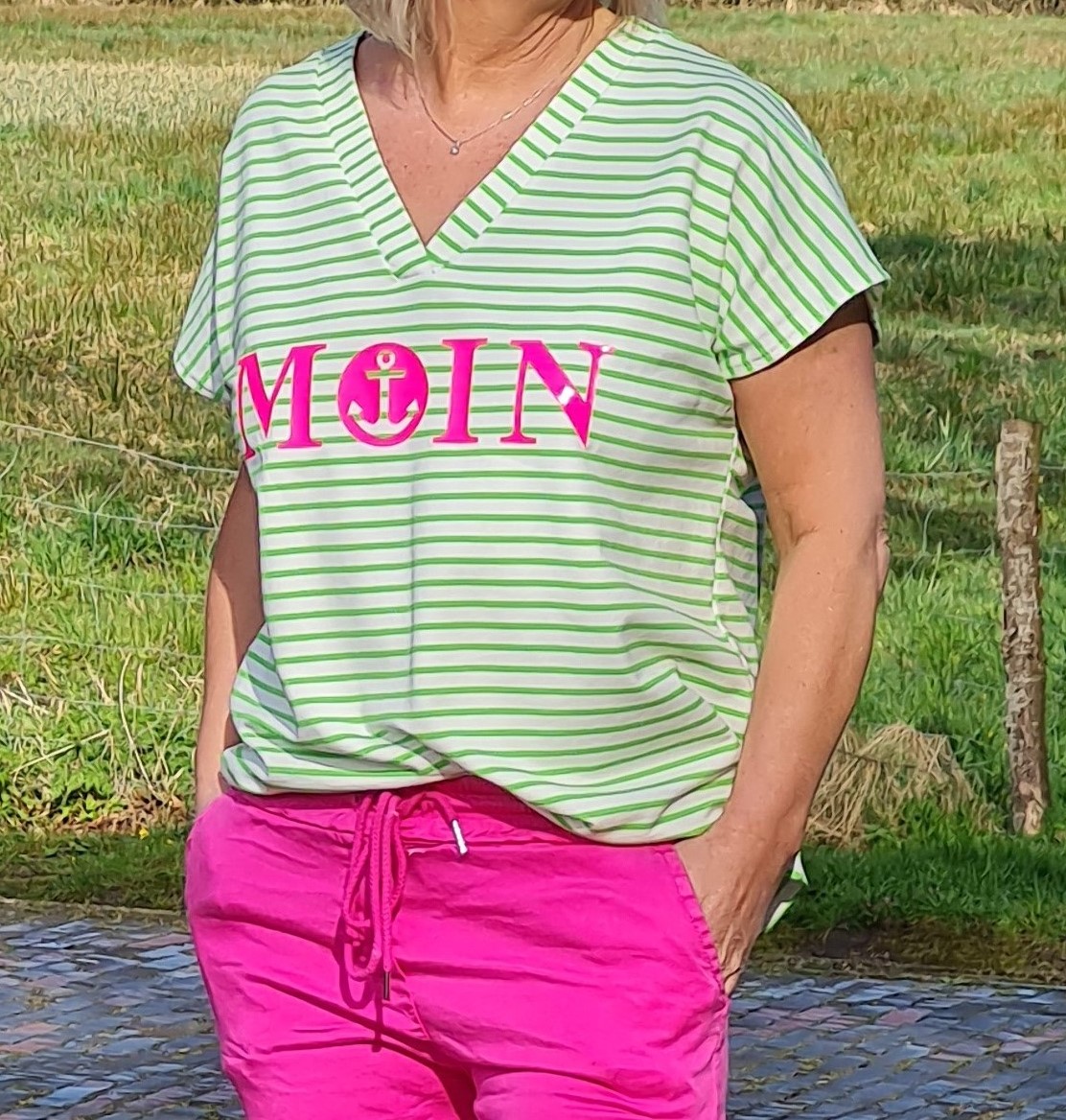 T-Shirt "Moin" gestreift  – Shirt maritim– Druck T-Shirt – "Moin" Pink