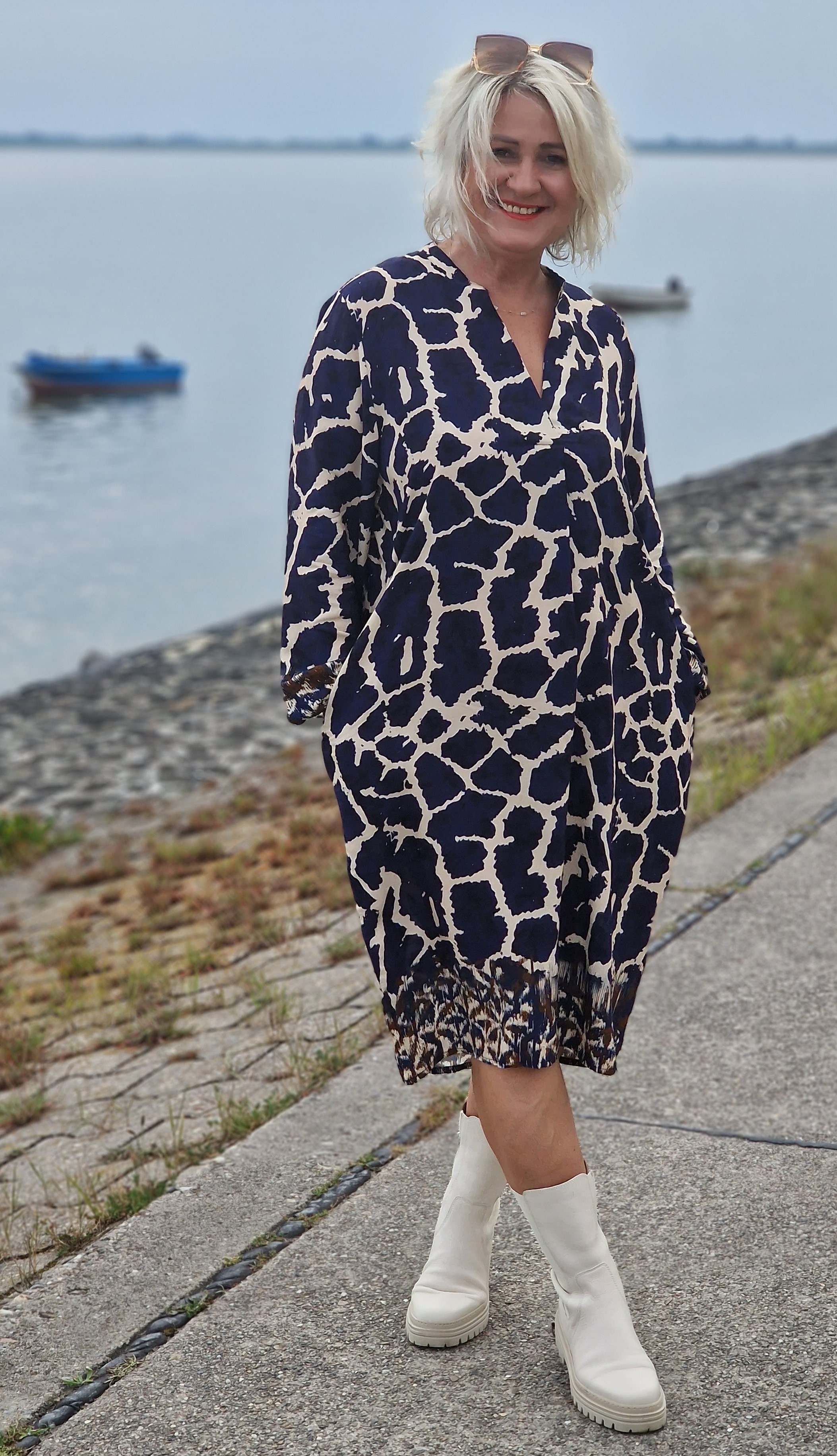 Kleid „Zebra Dunkelblau“ – Printkleid – Tunika – Herbstkleid 