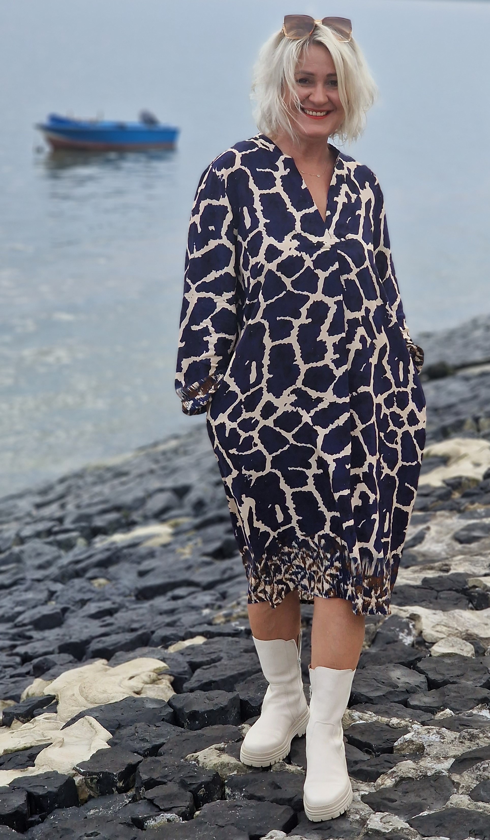 Kleid „Zebra Dunkelblau“ – Printkleid – Tunika – Herbstkleid 