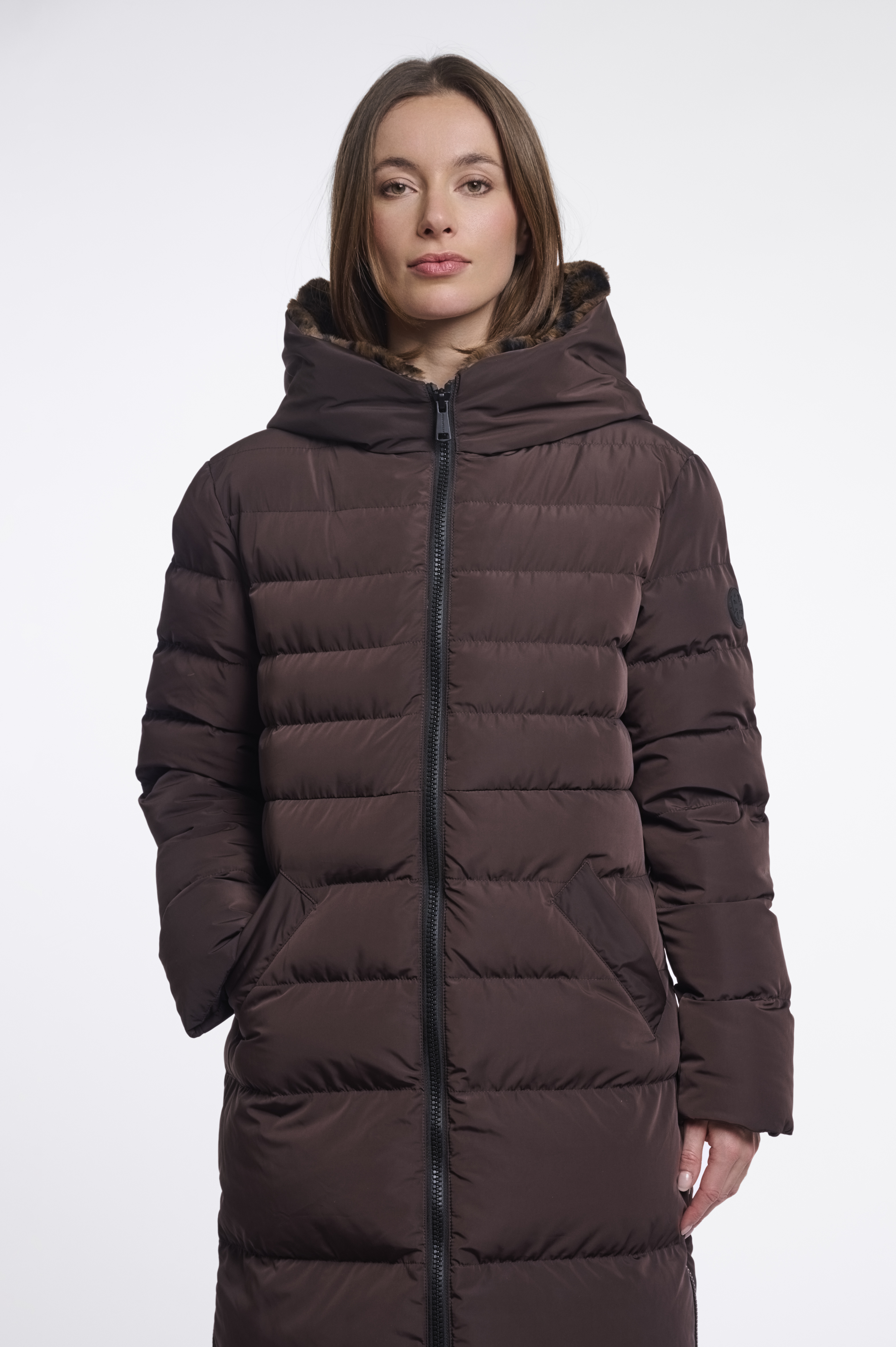 RINO & PELLE Winterjacke "Keila coat LEO brown leopard" – Kunstfell – Damenjacke – Wintermantel  braun 