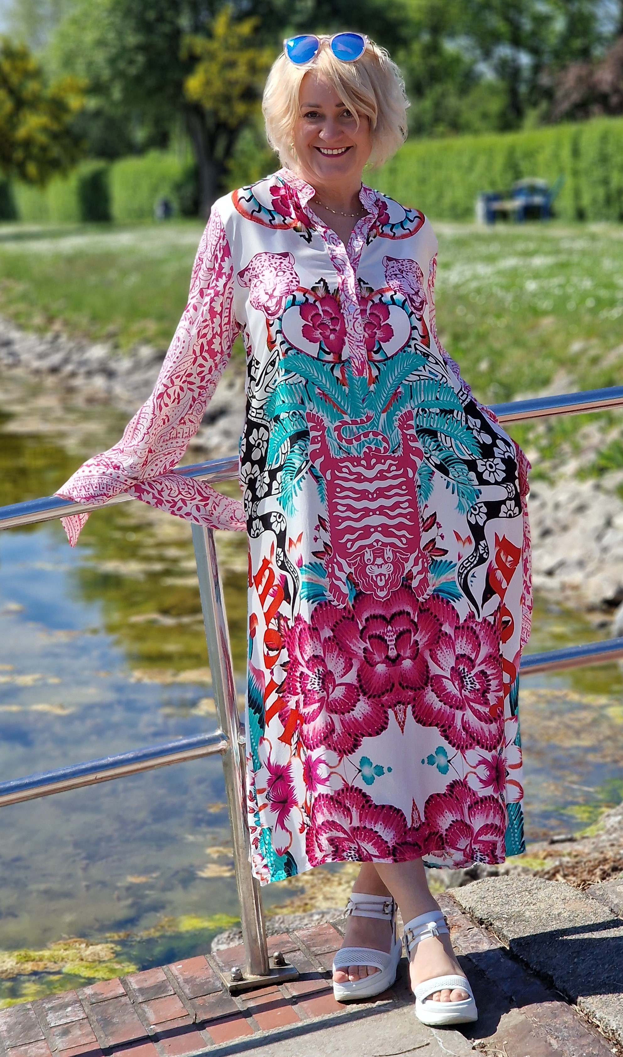 MISS GOODLIFE Tiger Plants Dress Long  – Druck Maxikleid – Printkleid – Sommerkleid – Tunika MG8804