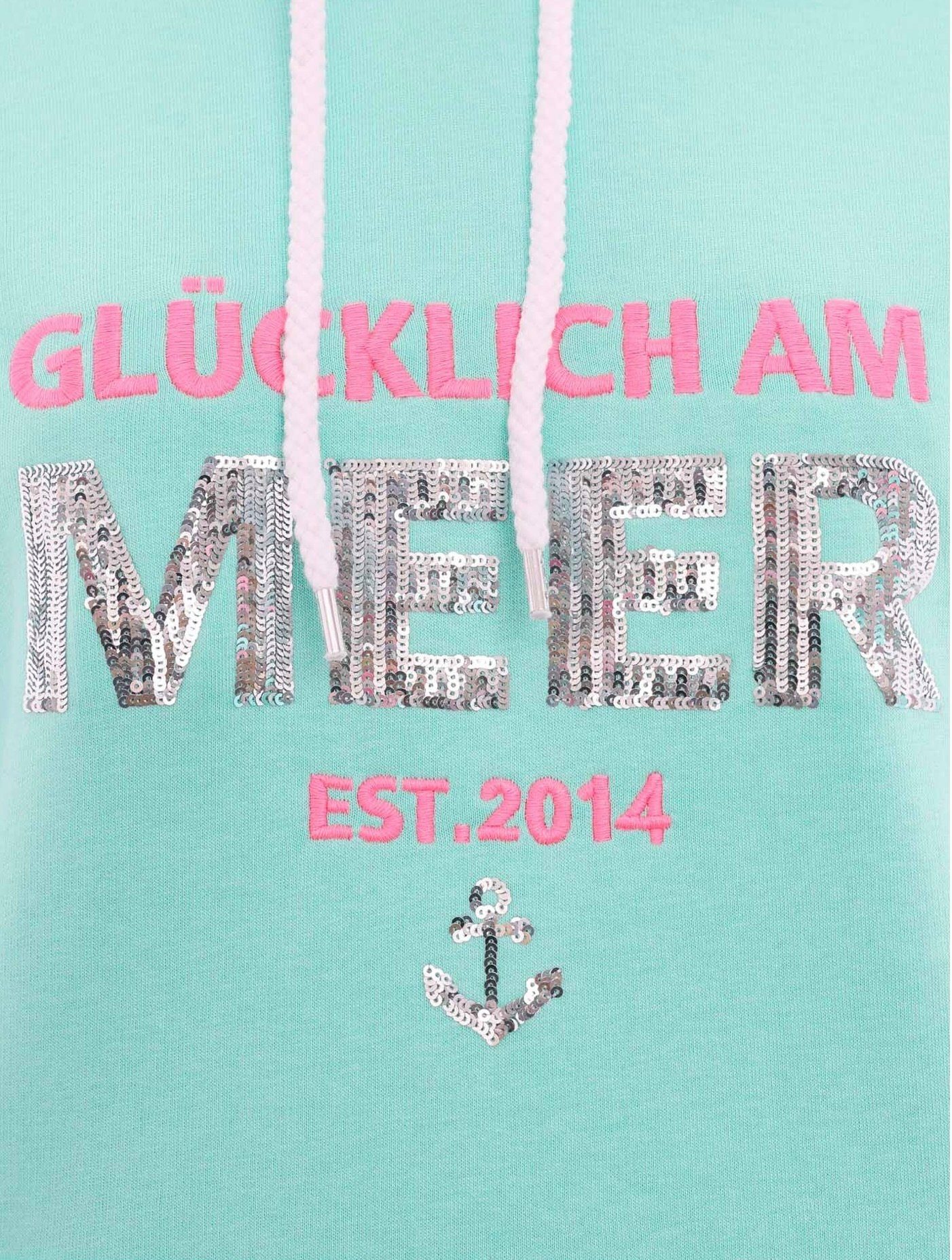 Zwillingsherz Hoodie BW Paillette "Glücklich am Meer" – Hoody – Sweatshirt 