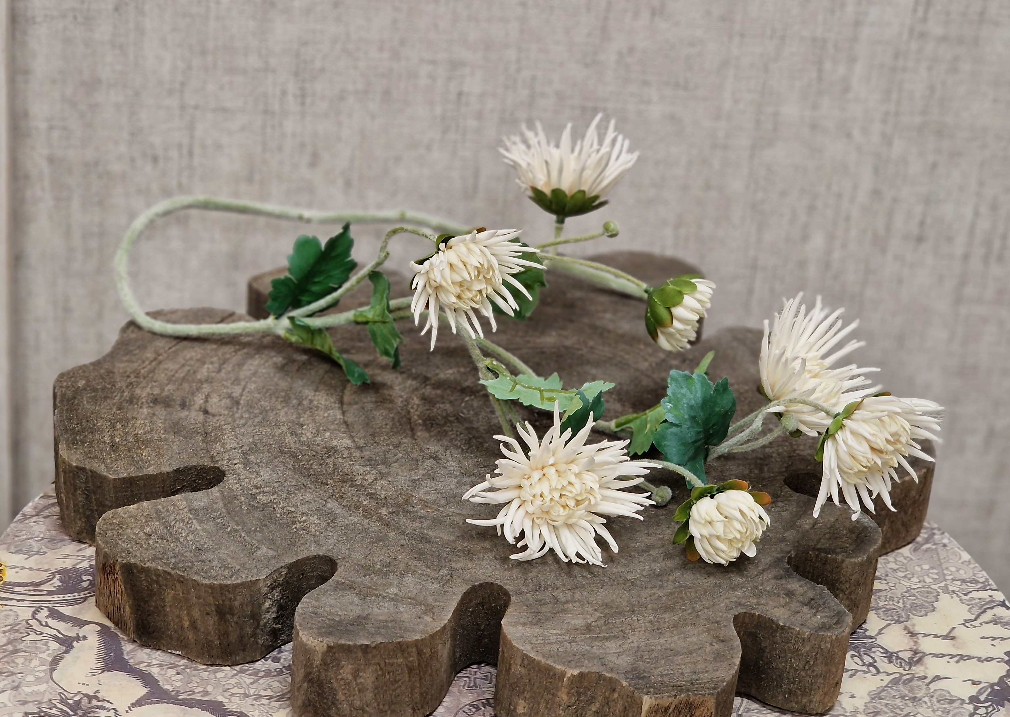 Kunstblume Chrysantheme weiß – Kunstzweig – Seidenblumen