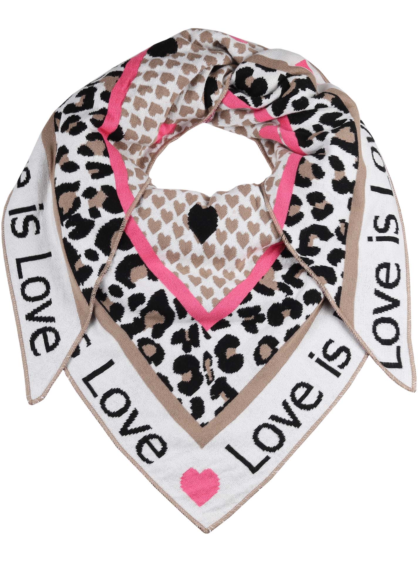Nachhaltiges Zwillingsherz Dreieckstuch „Love is Love“ in Pink – Herzen, Leopardenmuster 