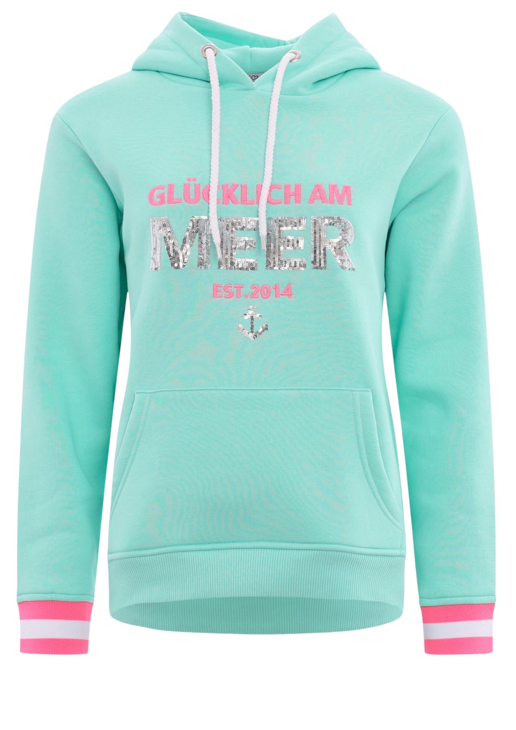 Zwillingsherz Hoodie BW Paillette "Glücklich am Meer" – Hoody – Sweatshirt 