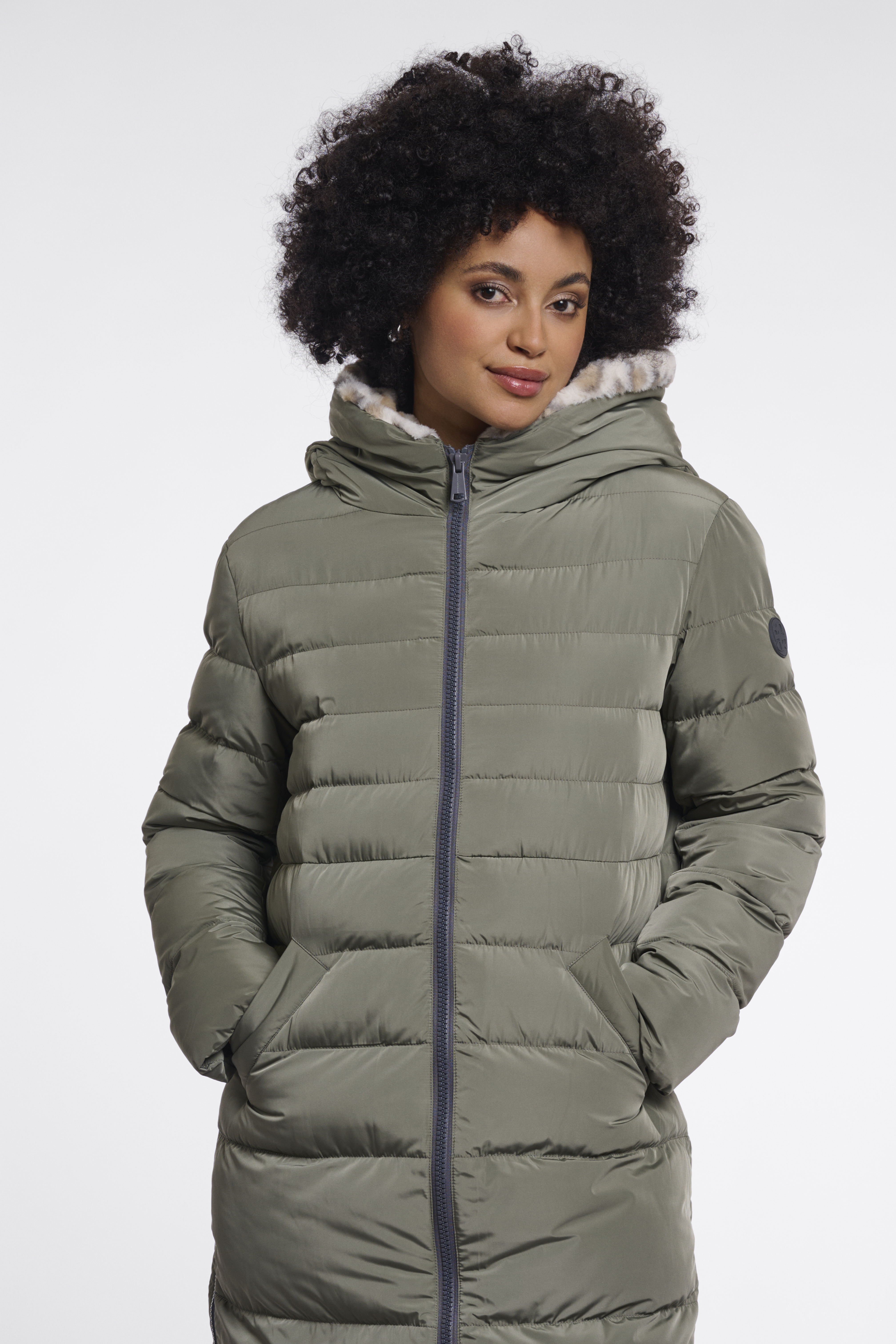RINO & PELLE Winterjacke "Misty basil light leopard" – Kunstfell – Damenjacke – Wintermantel  Mint Leo