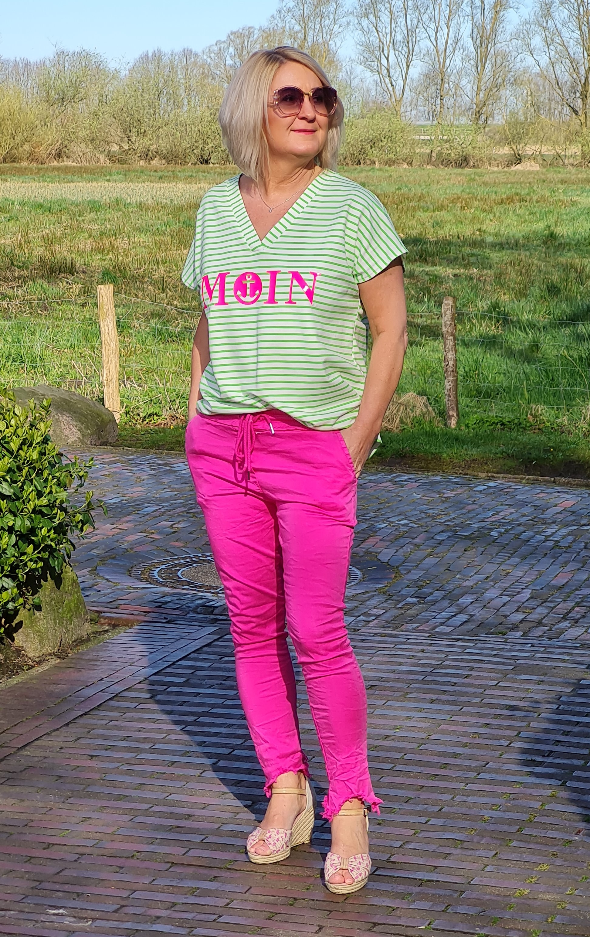 T-Shirt "Moin" gestreift  – Shirt maritim– Druck T-Shirt – "Moin" Pink