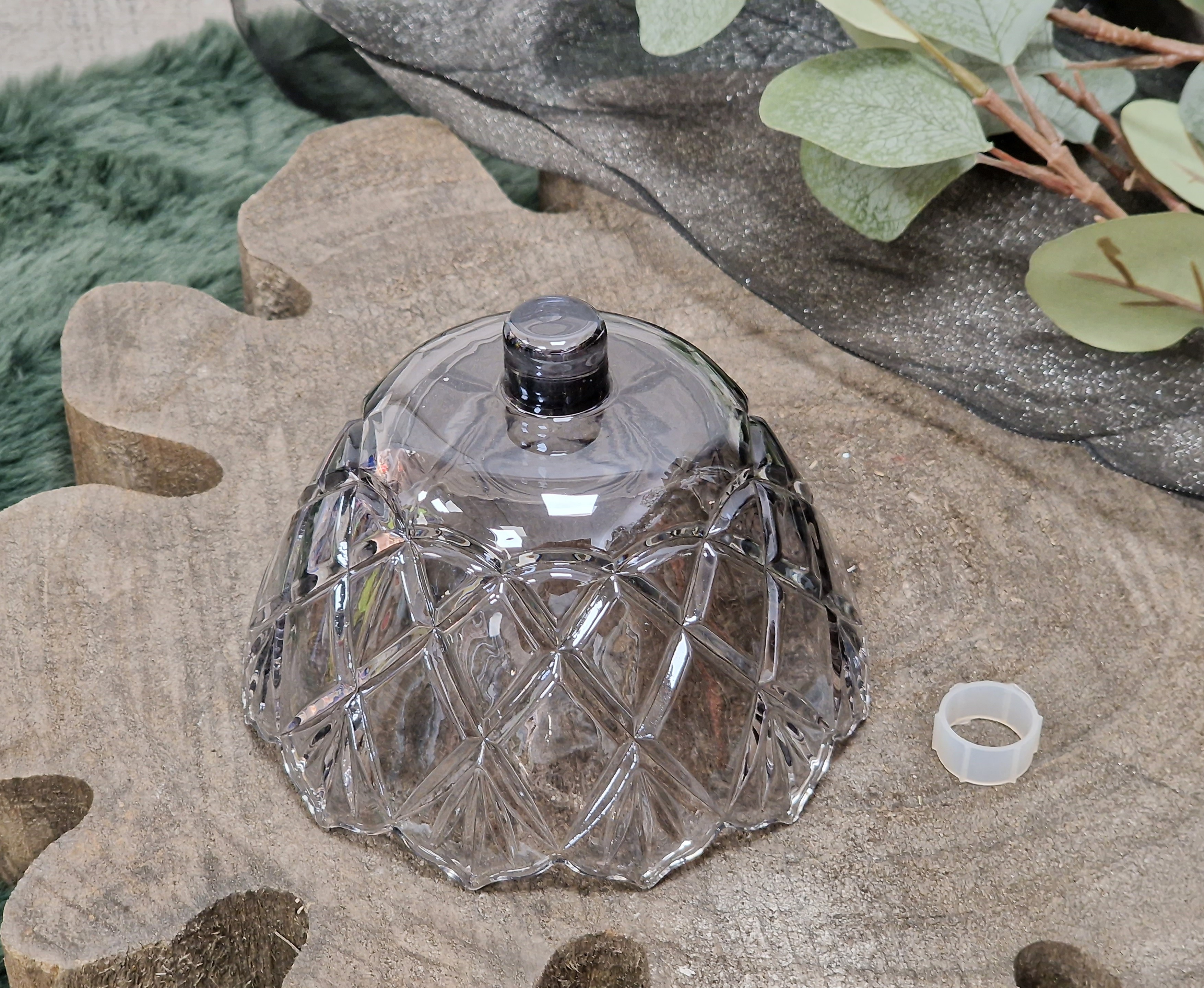KRÖMER Teelichtaufsatz, Windlichtaufsatz, Aufsatzglas  "FIORI Smoke" für Kerzenleuchter – Glasaufsatz – Teelichtglas – Kerzenglas klar mit Schliff  für Kerzenständer  