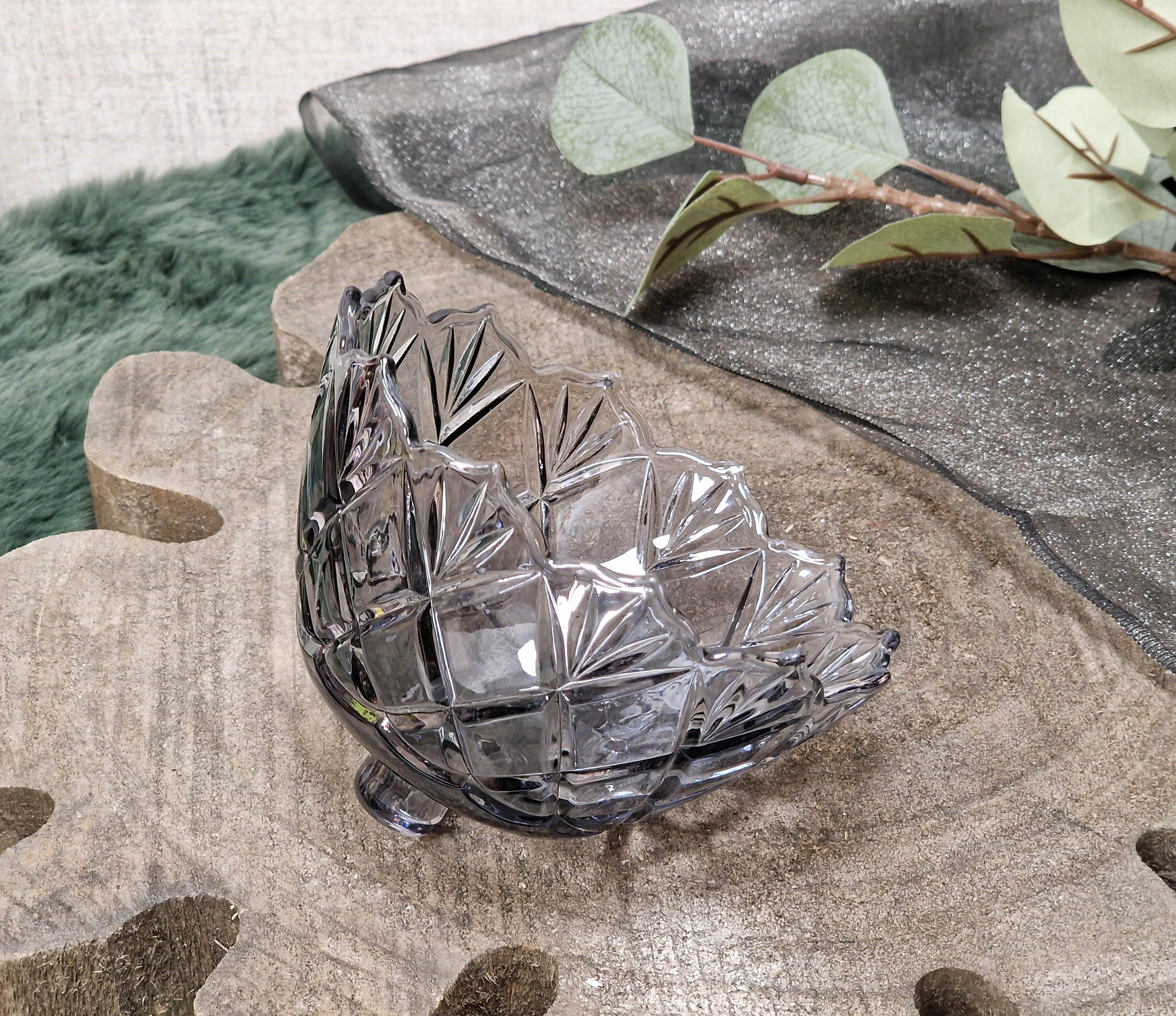 KRÖMER Teelichtaufsatz, Windlichtaufsatz, Aufsatzglas  "FIORI Smoke" für Kerzenleuchter – Glasaufsatz – Teelichtglas – Kerzenglas klar mit Schliff  für Kerzenständer  