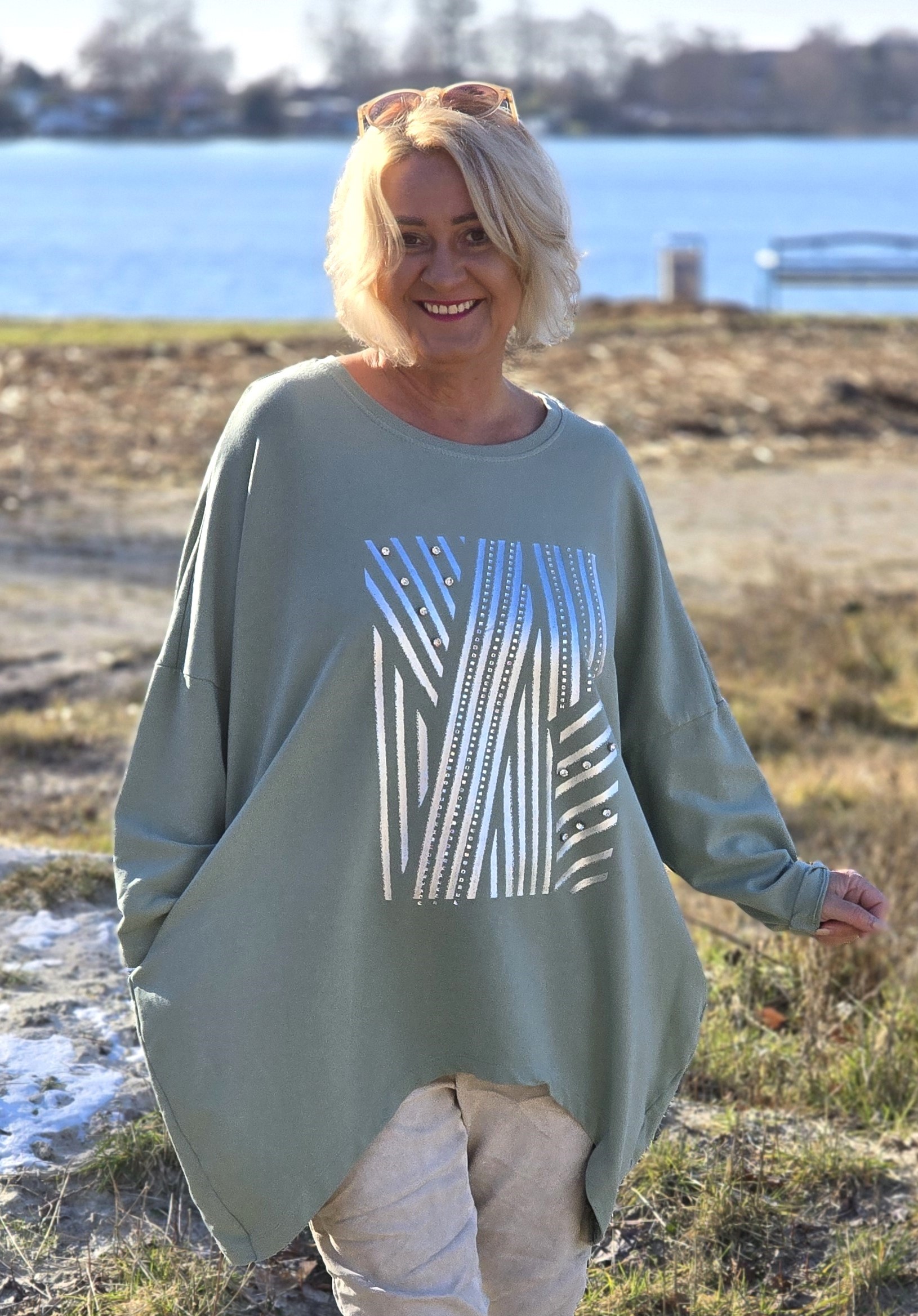 lange Sweatshirt "silberne Muster" – oversized Pulli  – Damenpullover  – Made in Italy