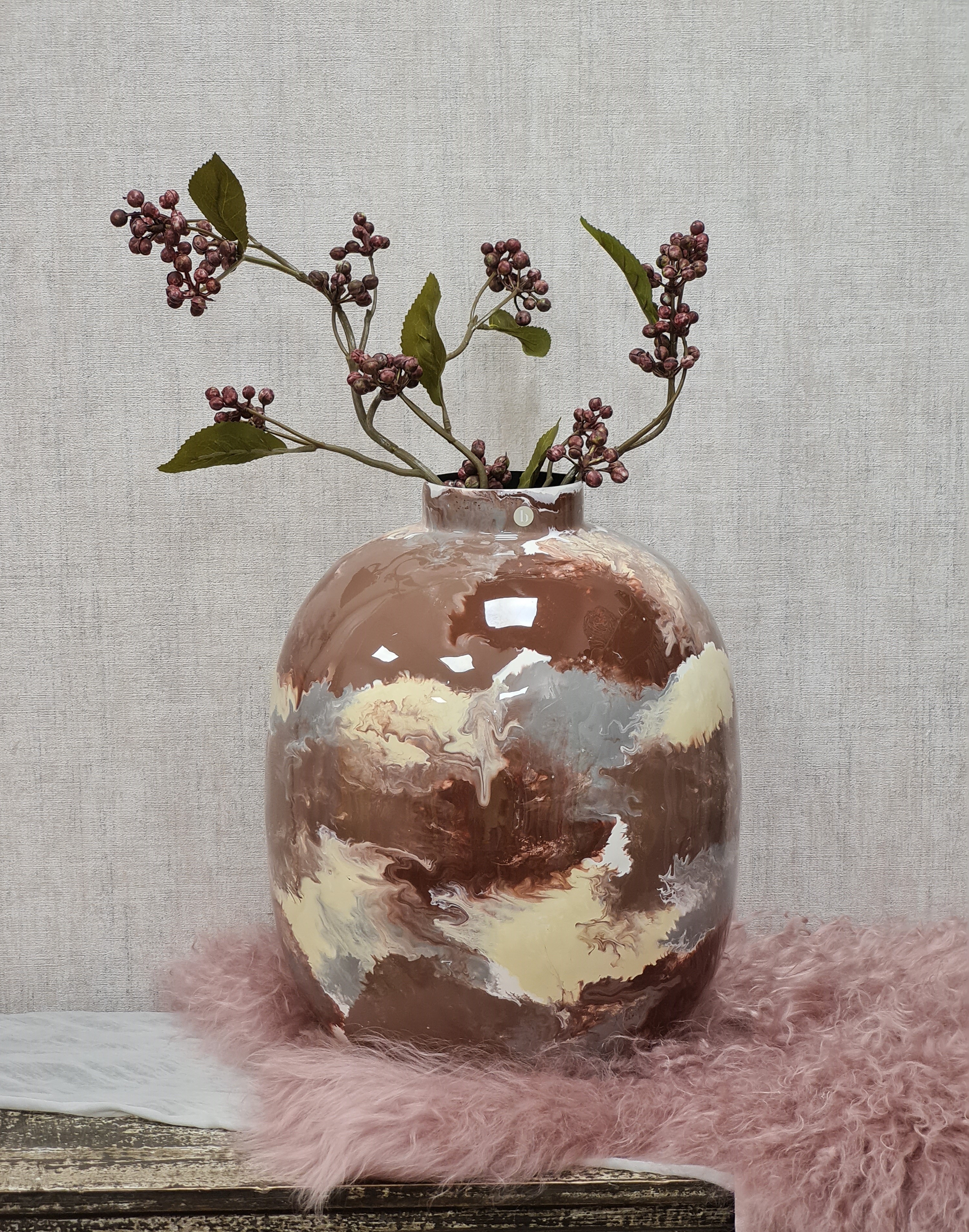 Moderne Vase H30 x T25 – Brosta Vase – Vase rose-grau-creme