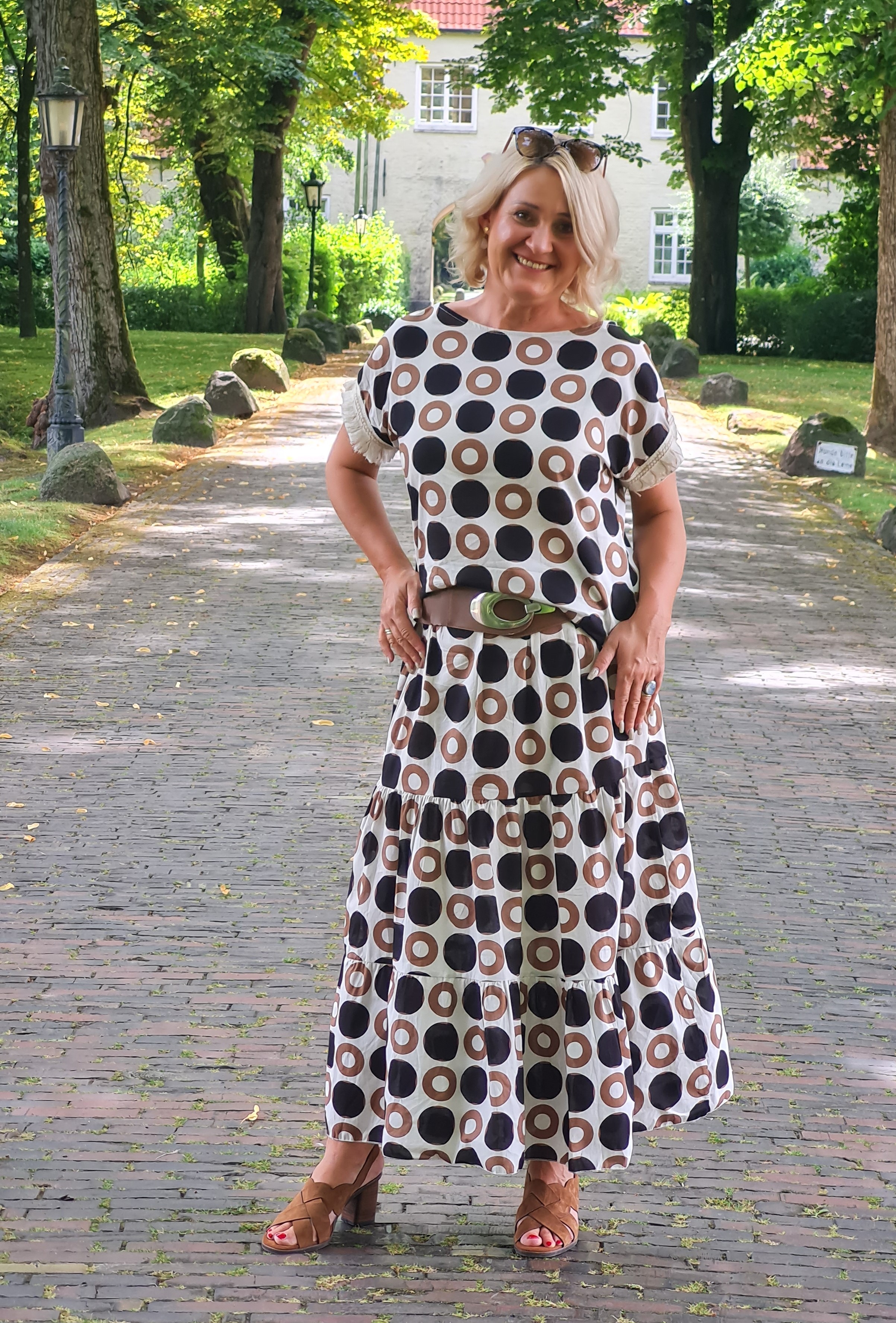 SET Rock mit Bluse – Zweiteiler Damen – wie Jumpsuit  "Kreise" 