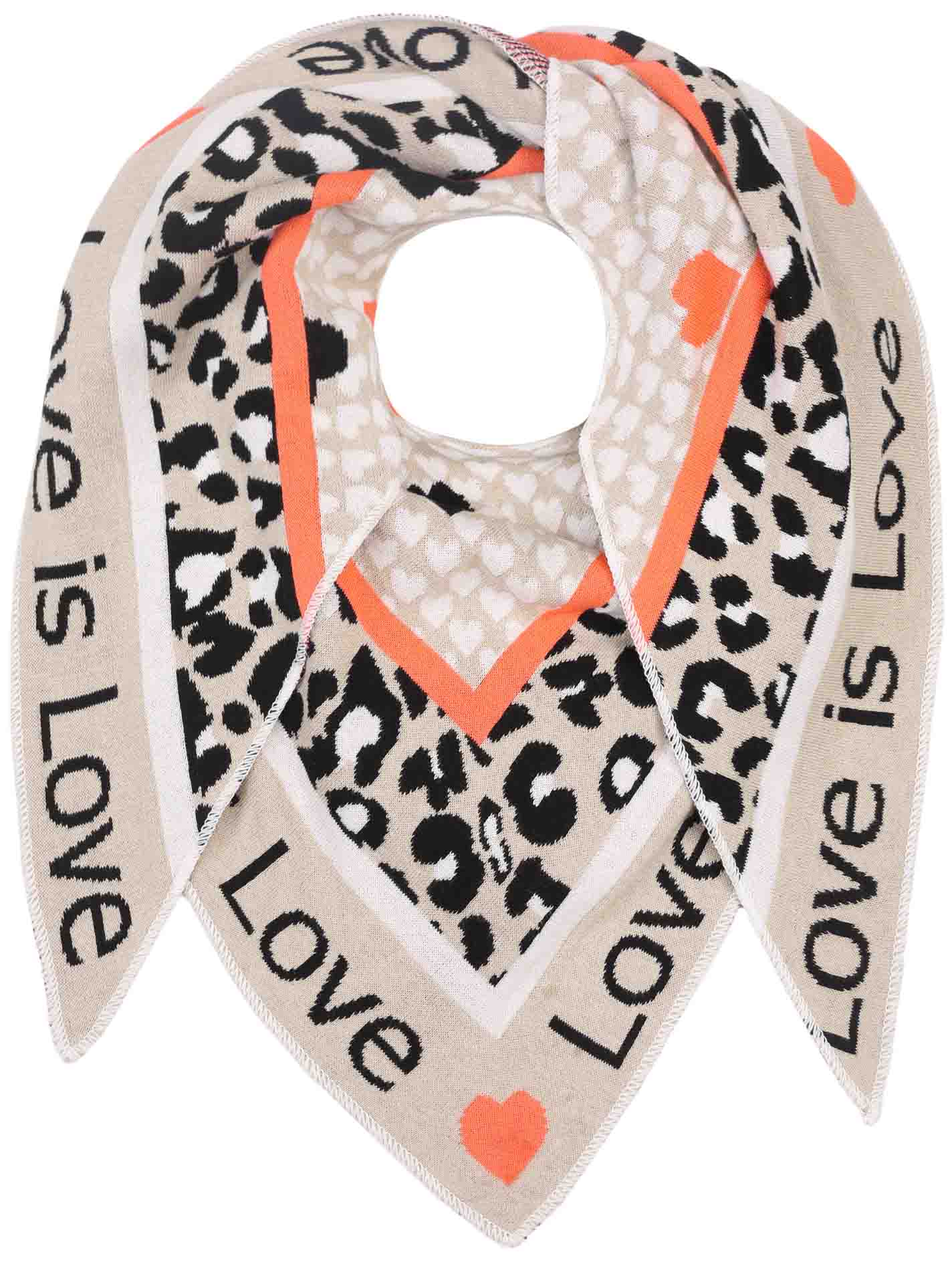 Nachhaltiges Zwillingsherz Dreieckstuch „Love is Love“ in Orange – Herzen, Leopardenmuster  