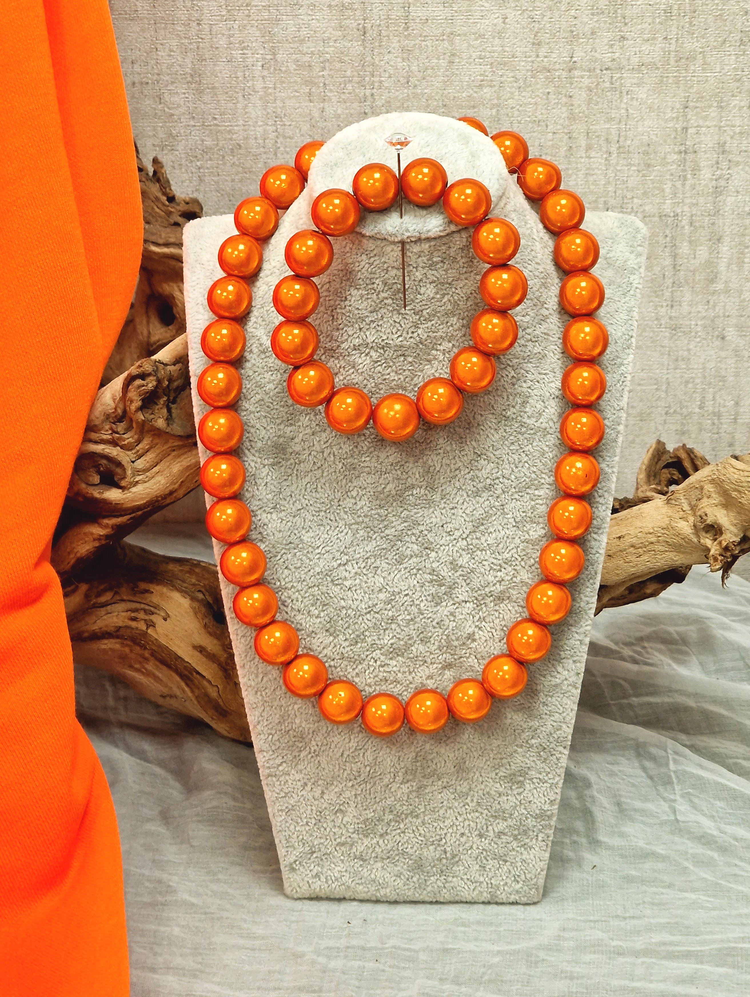 Magic Perlenkette 14mm – Miracle Beads – Halskette – Damenkette – Collier – Modeschmuck Kette in Orange