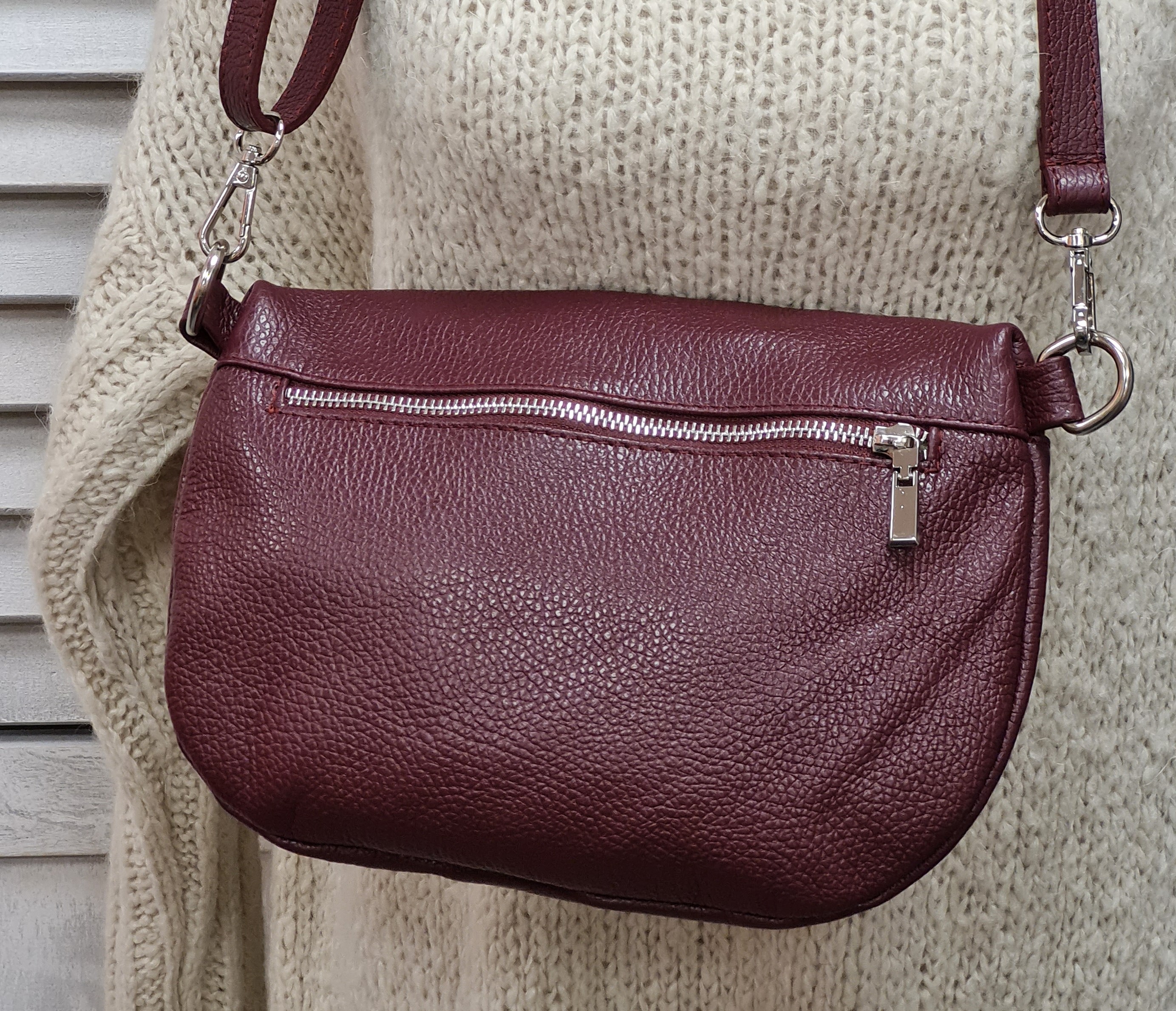 Bauchtasche "Bordo , Weinrot" – Crossover – Ledertasche