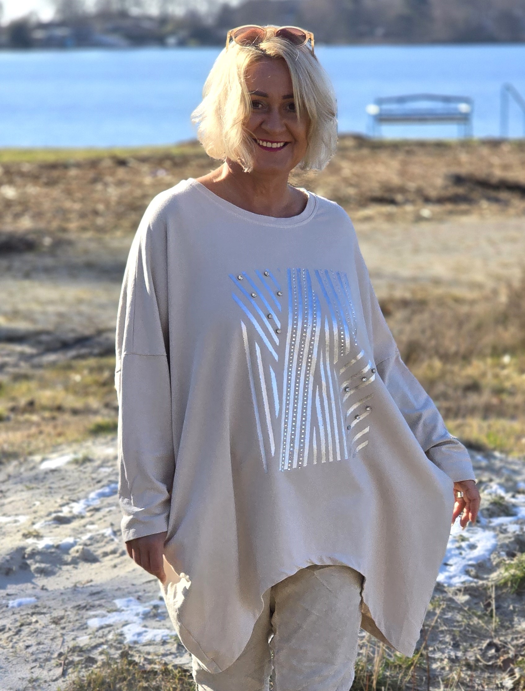 lange Sweatshirt "silberne Muster" – oversized Pulli  – Damenpullover  – Made in Italy