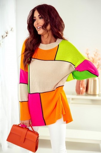Pullover grafische bunte Muster – oversized Pulli "bunte Quadraten"  