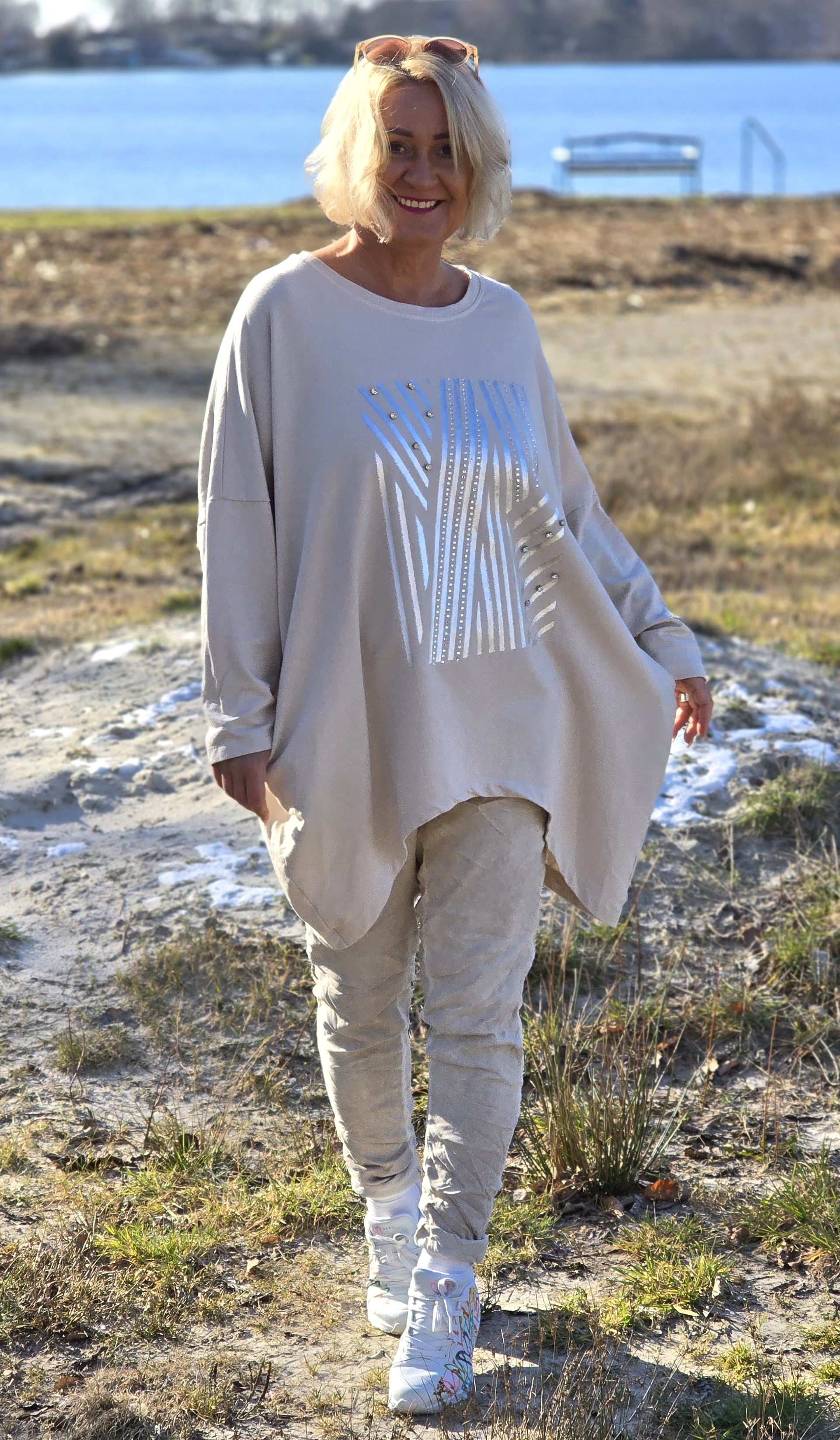 lange Sweatshirt "silberne Muster" – oversized Pulli  – Damenpullover  – Made in Italy