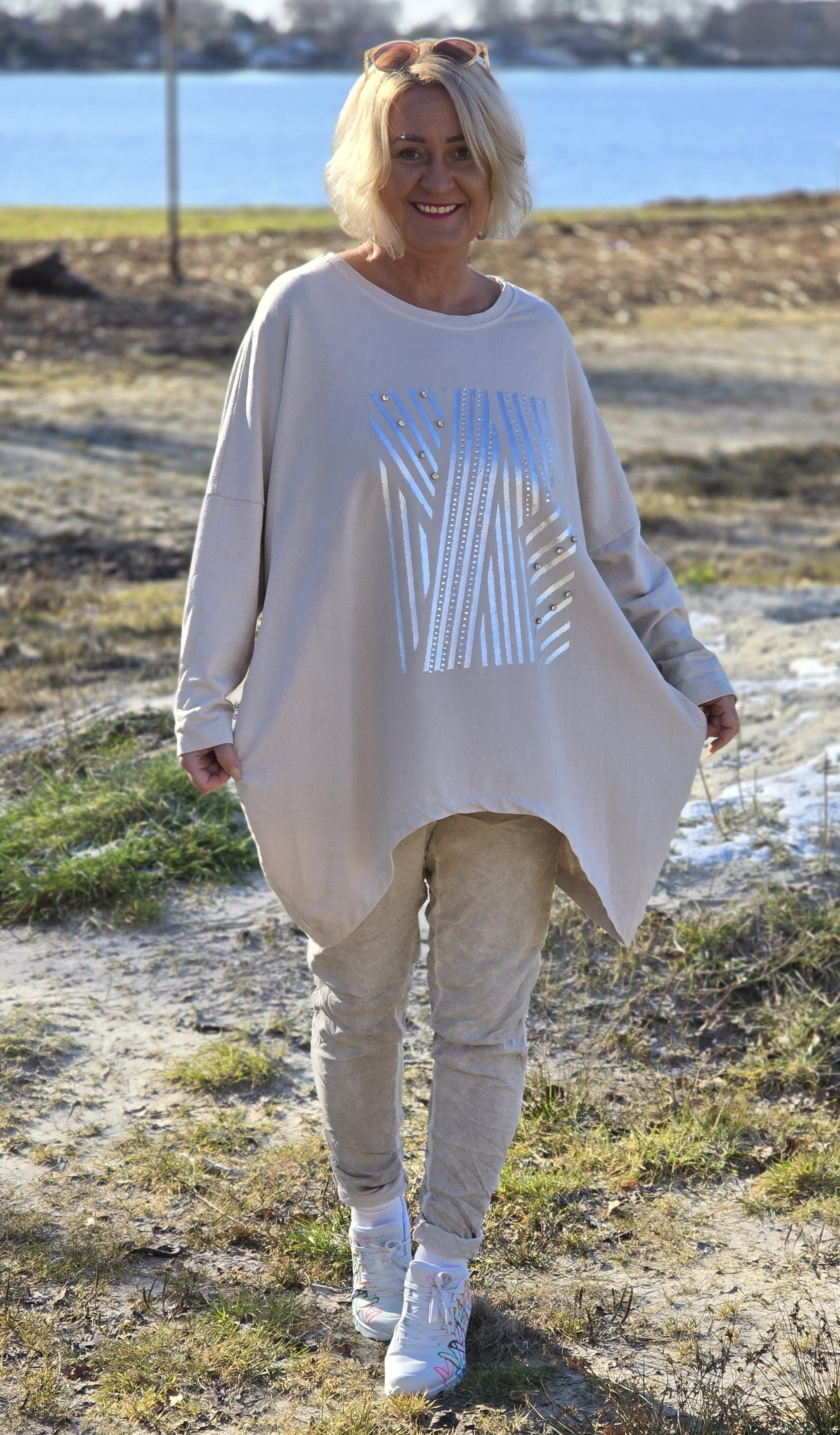 lange Sweatshirt "silberne Muster" – oversized Pulli  – Damenpullover  – Made in Italy