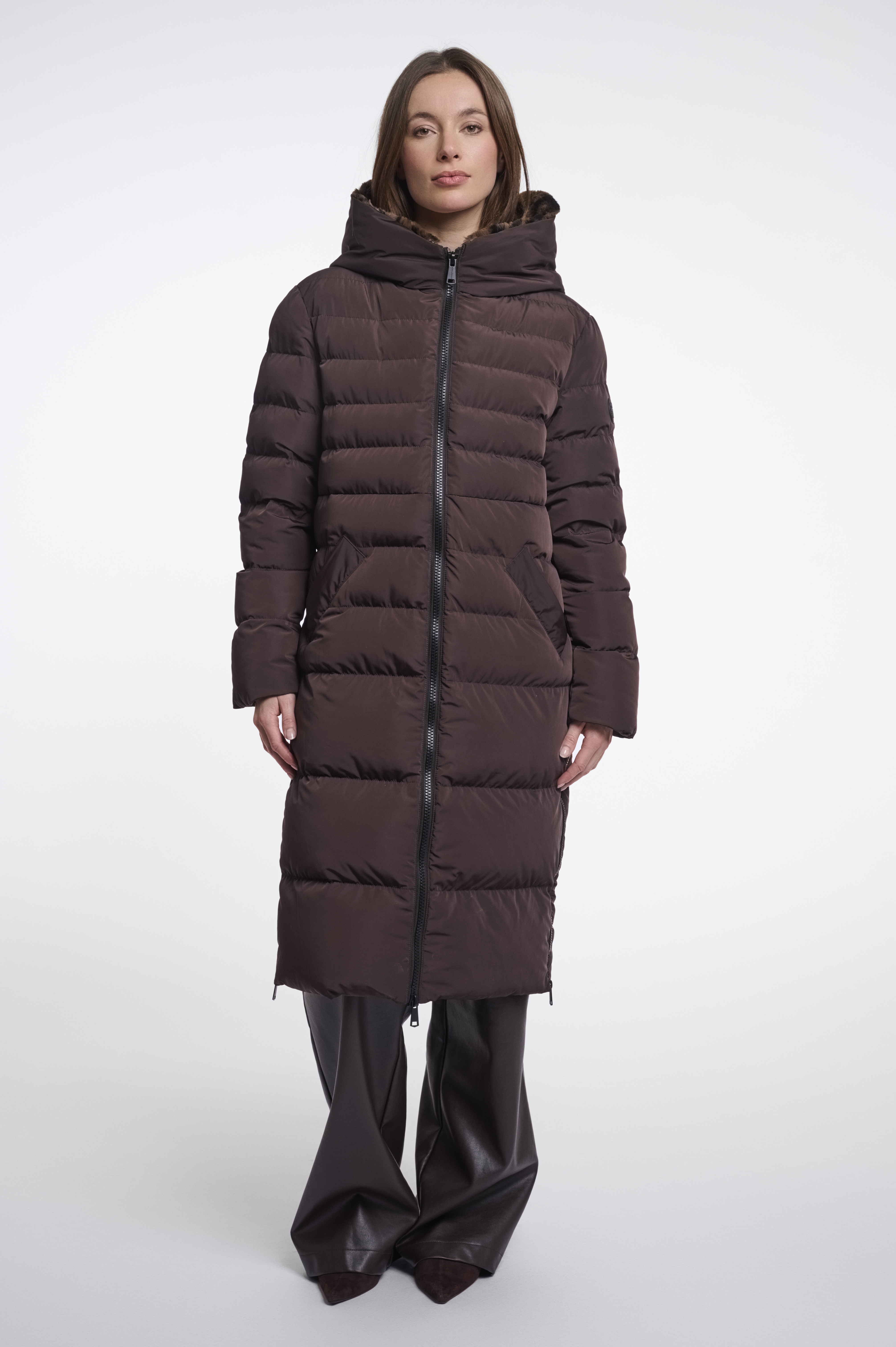 RINO & PELLE Winterjacke "Keila coat LEO brown leopard" – Kunstfell – Damenjacke – Wintermantel  braun 